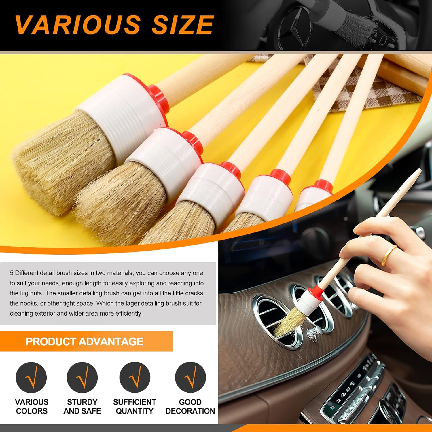 10Pcs Car Detail Brush Set, Auto Detailing Brushes Car Detailing Brushes Exterior Interior Vehicle Cleaning Brushes for Cars Automotive Interior, Exterior, Air Vents, Dashboard image number 2
