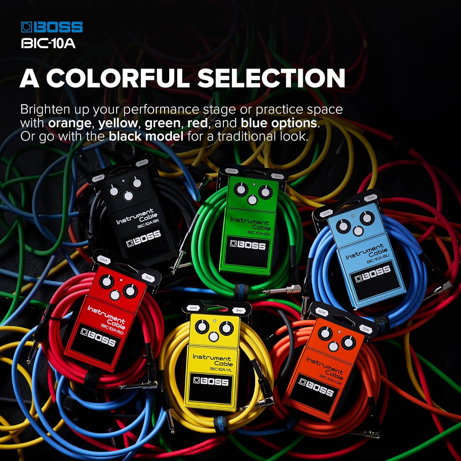 BOSS BIC-10A Series | Instrument Cable | Straight to Right-Angle &frac14;-Inch Connectors | 10Ft./3M Length | High-Quality Cables for Guitar, Bass & More | Quiet Operation & Durable | Red image number 5