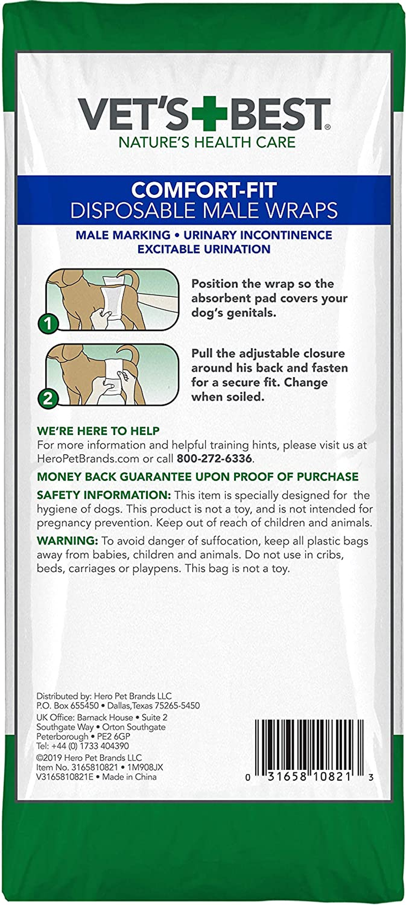 Vet&rsquo;S Best Comfort Fit Disposable Male Dog Diapers | Absorbent Male Wraps with Leak Proof Fit | Small, 30Count image number 4