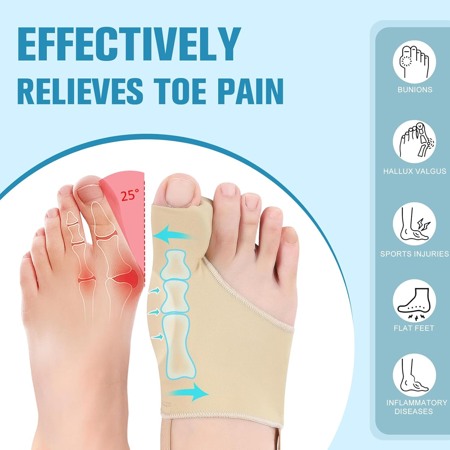 Bunion Corrector Sleeve for Women & Men - Big Toe Separators with Bunion Pads & Adjustable Foot Sleeve - Hallux Valgus Support & Discomfort Relief - Flexible Breathable Design for Day and Night Use (SKIN COLRO, M) image number 2