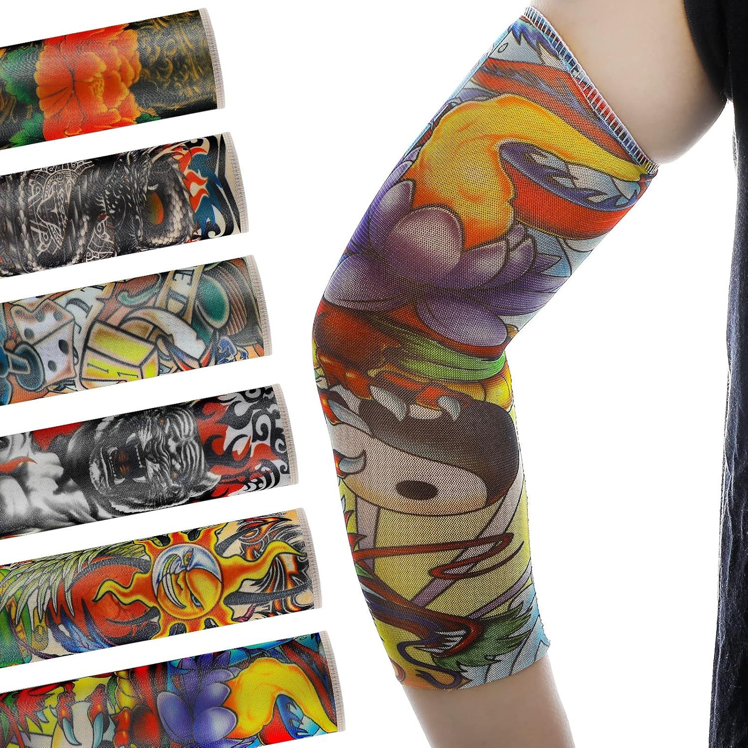 Hicarer 12 Pieces Tattoo Arm Sleeves for Kids Temporary Kids Tattoo Sleeve UV Sun Protection Kids Arm Sleeves image number 5