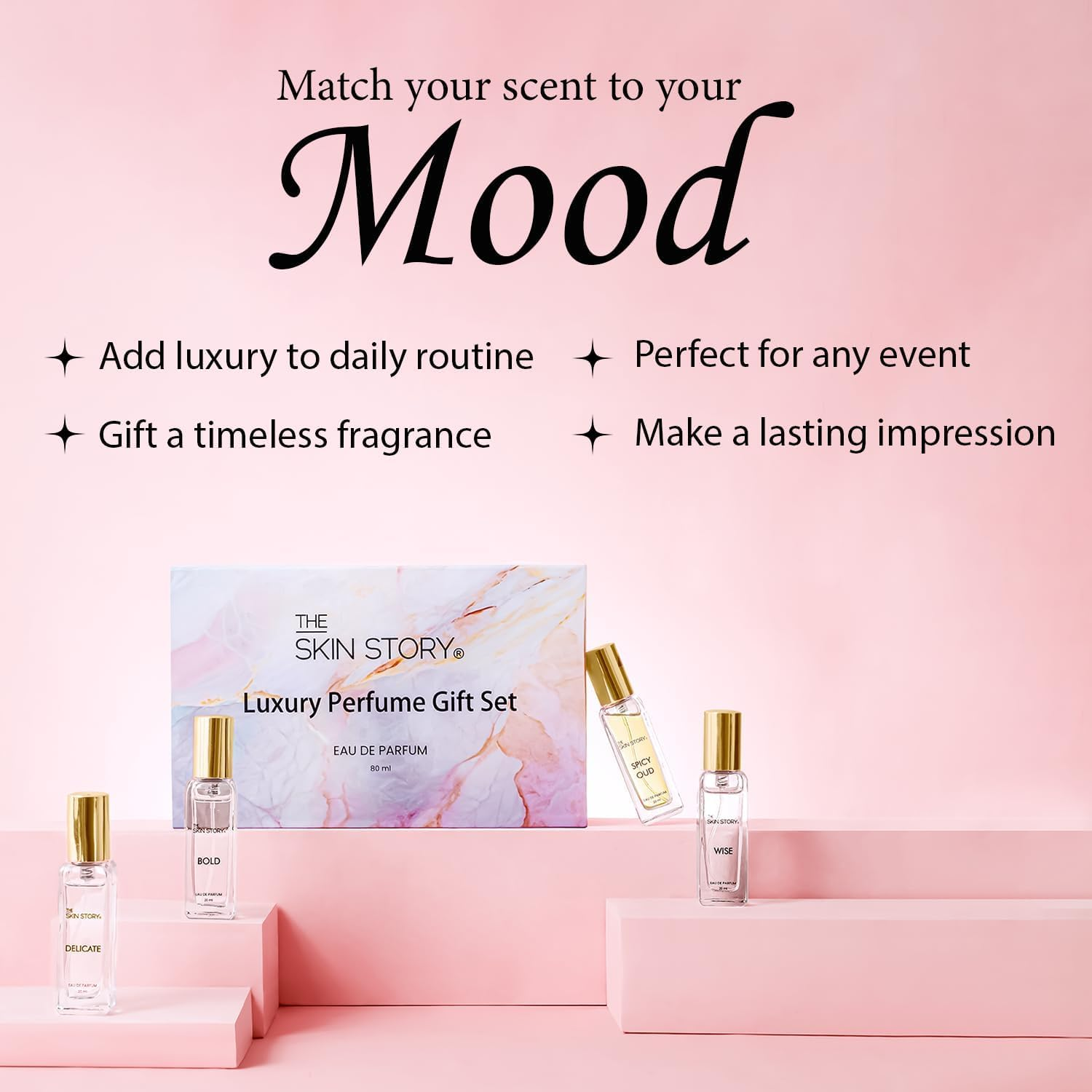 MANTRAMART Luxury Perfume Set for Women &ndash; 4 Eau De Parfum Fragrances (Wise, Bold, Delicate & Spicy Oud) &ndash; Long-Lasting Scent &ndash; 4 X 20Ml Travel Size &ndash; Ideal Any Occasion image number 5