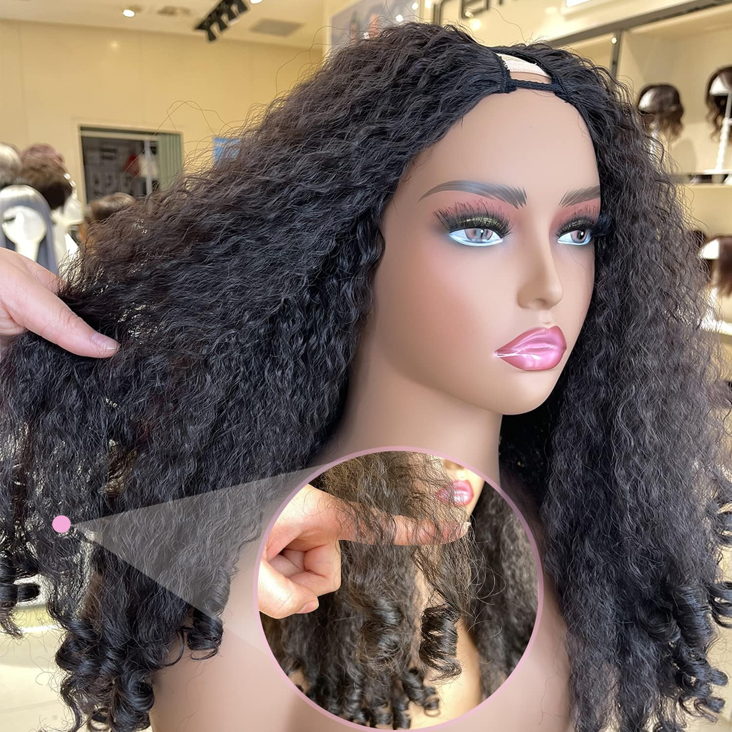 Afro Wig Curly V Part Synthetic Braided Hair Texture with Unique Bouncy Curls Ends 20 Inch Soft Curly V Part Wig Synthetic for Black Women No image number 1