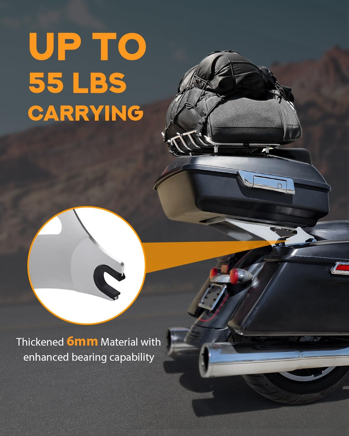 PBYMT Tour Pack Mount Thicker Tour Pack Bracket Detachable Two-Up Luggage Rack Fits for Harley Davidson Touring Street Glide Road King Electra Glide 2014-2025,Chrome