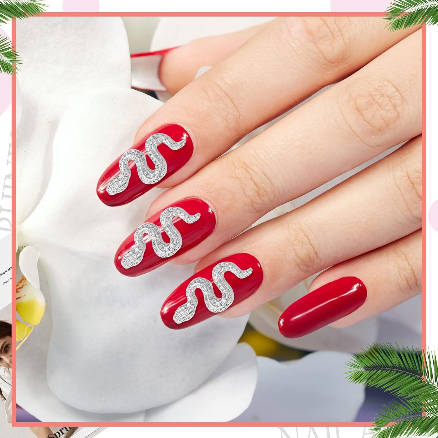 12 Pcs 3D Snake Nail Charms 3D Nail Charms with Rhinestones Alloy Snake Wave Crystal Rhinestones Nail Snake Art Metal Nail Jewelry Accessories Gold Silver Black Nail Charms for Nail Art Decoration DIY image number 4