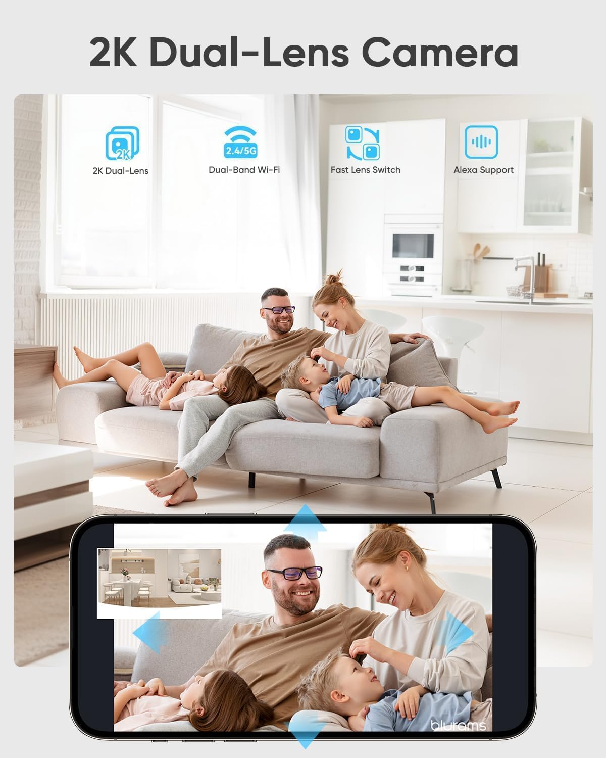 Blurams Indoor Camera, 2K Dual-Lens Pet Camera, Dog Cameras with 360&deg; Coverage, One-Touch Call, Ir&Colour Night Vision, Cloud/Local Storage, 5Ghz/2.4Ghz Wi-Fi image number 2