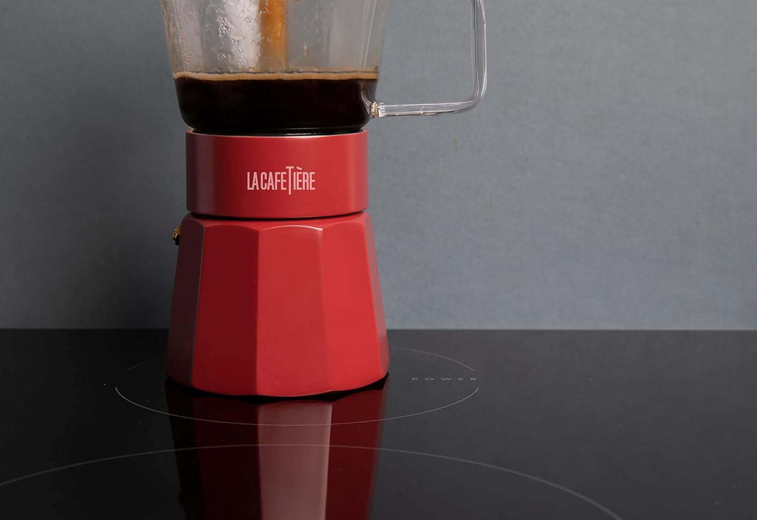 La Cafeti&egrave;re Verona Glass Espresso Maker, Red, 6 Cup, Gift Boxed - Chrome image number 4