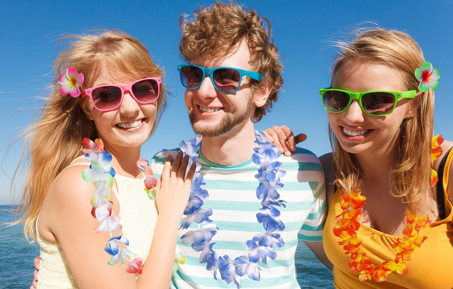 50 PCS Soft Hawaiian Leis Luau Party Decorations Tropical Party Favors Lei Hawaiian Flower Hair Clip,Headbands and Wristbands Perfect for Your Hawaii Luaus Party. image number 1