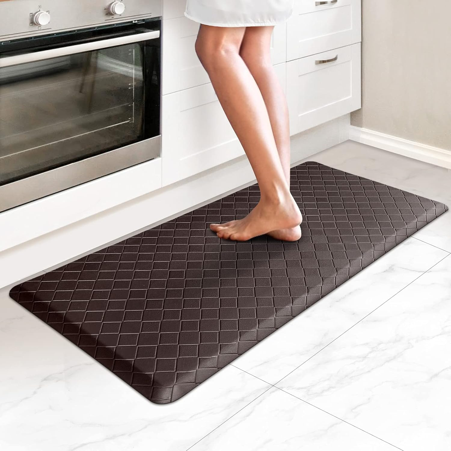 Happytrends Kitchen Mat Cushioned Anti-Fatigue Kitchen Rug,17.3"X39",Thick Waterproof Non-Slip Kitchen Mats and Rugs Heavy Duty Ergonomic Comfort Rug for Kitchen,Floor,Office,Laundry,Chocolate image number 4