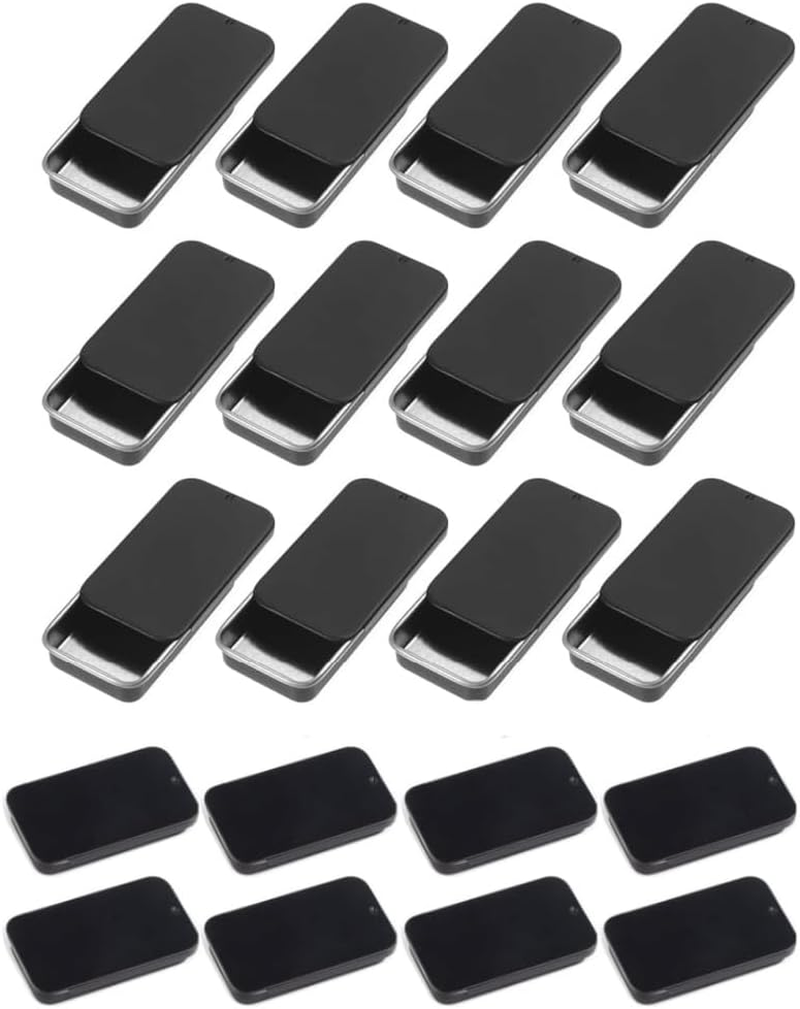 20Pcs Mini Portable Slide Top Small Tin Containers,2.36" X 1.34" X 0.39"Metal Tins Box Empty Storage Organizer Tins with Lids for Lip Balm Candies Candles (&lrm;Black) image number 4