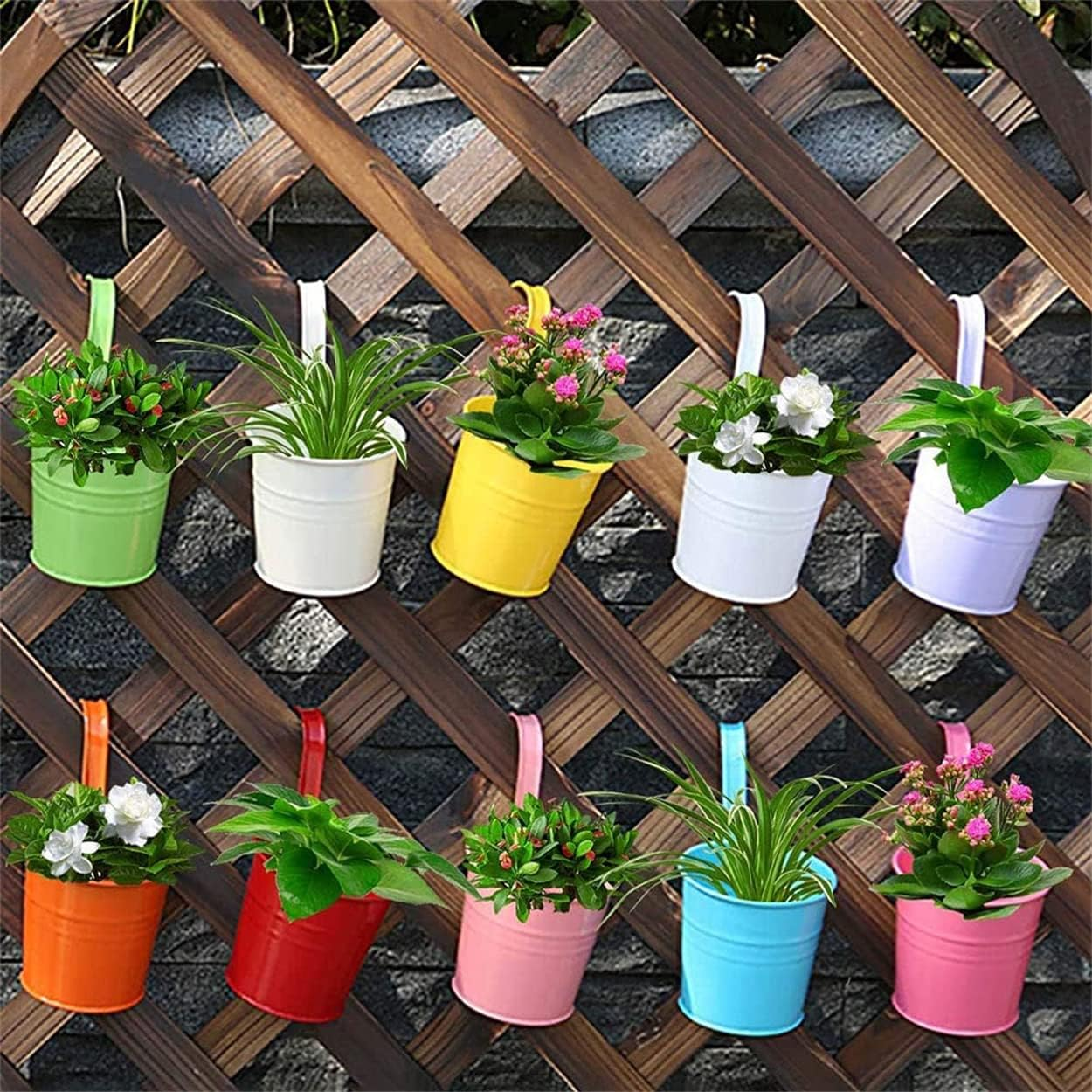 Colorful Iron Flower Pot Hanging Planters Balcony Garden Plant Planter Metal Bucket Flower Holders - Pack of 10 Colors (Big) image number 2