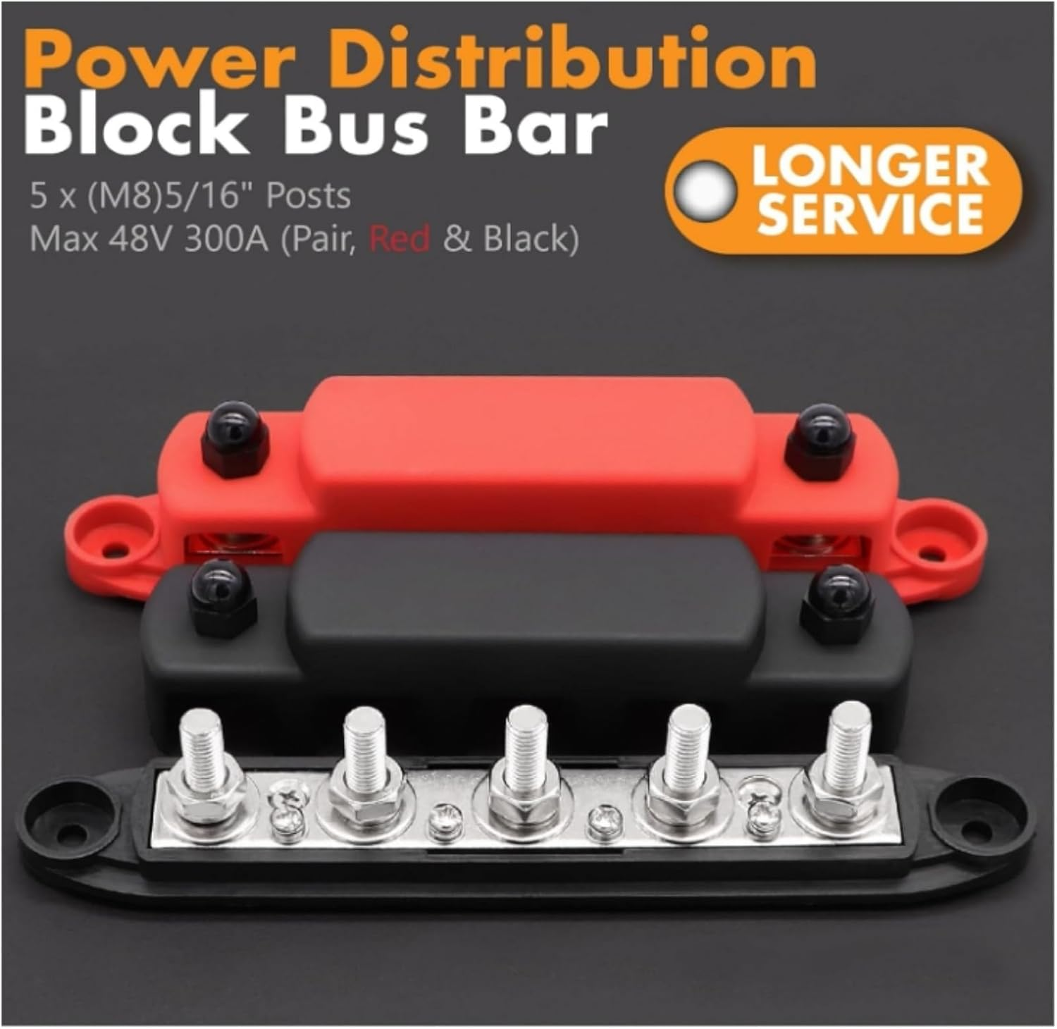 Power Distribution Block Bus Bar,1Pcs 5/16" M8 300AMP 12/24V Automatic Marine Electric Busbar 4 Stud Black Junction Block with Car Boat Marine Caravan RV&hellip; image number 1