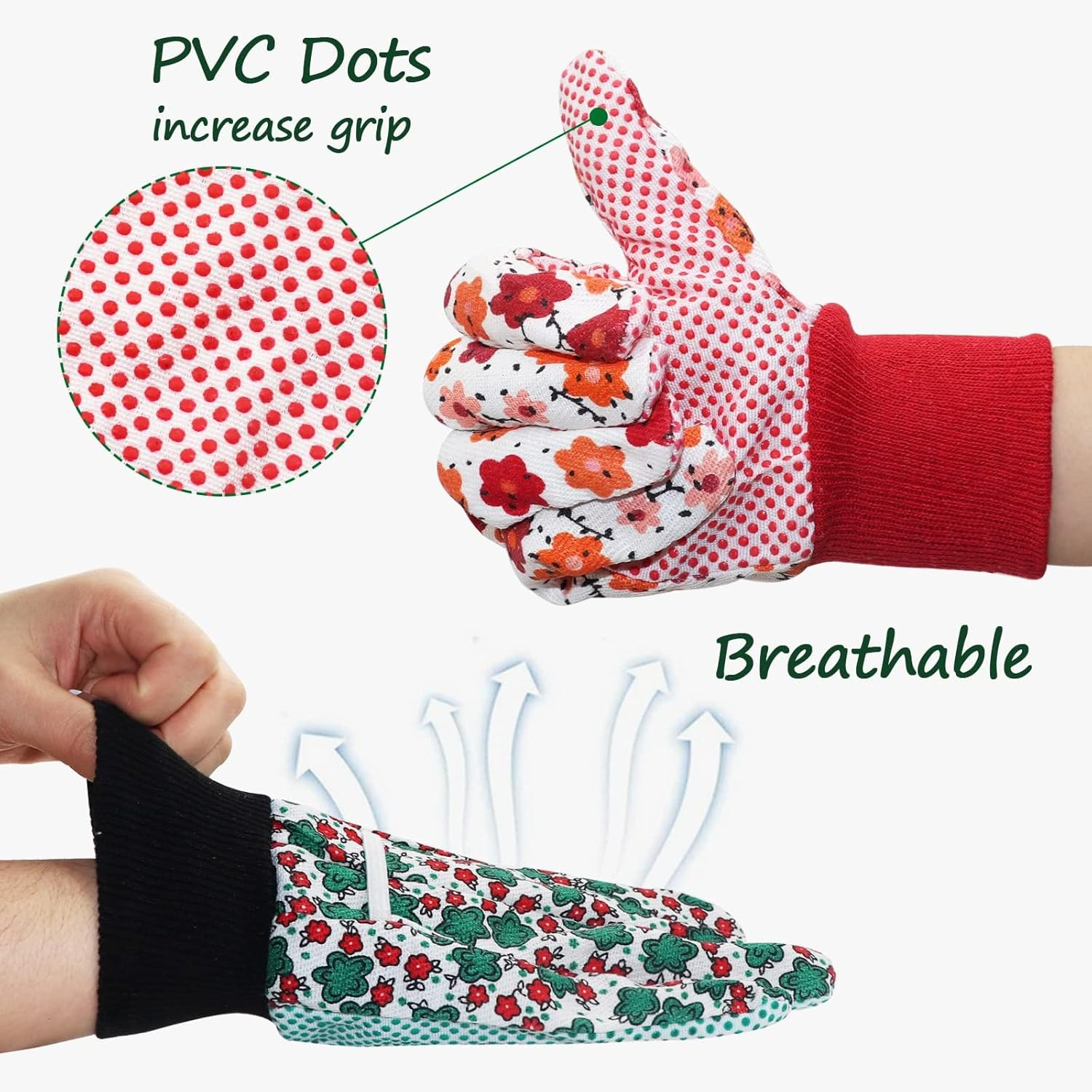 Gardening Gloves for Women, 2Pairs Comfortable Gardening Working Gloves for Ladies Women,Floral Garden Gloves with Elastic Cuffs and Non-Slip for Yard, Fishing, Camping image number 3