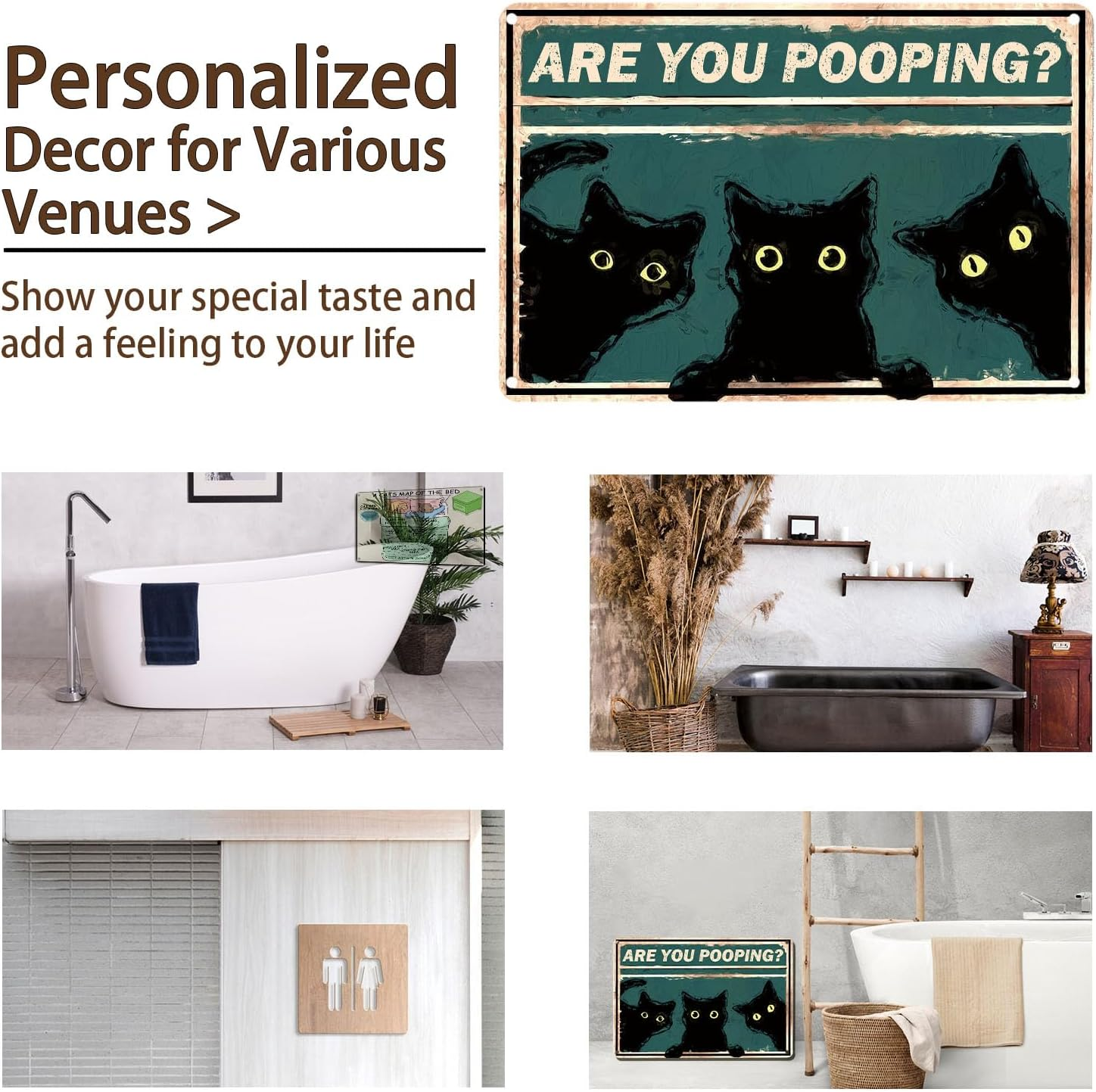 Funny Restroom Decorative Wall Art Cute Black Cat Metal Tin Sign Are You Pooping Bathroom Vintage Sign Poster Family Toilet Gift 12X8 Inch (2407) image number 3