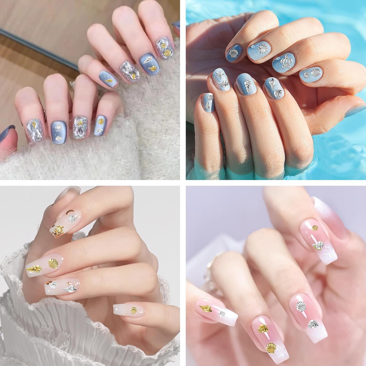 2 Boxes 3D Nail Charms, Ocean Nail Gems for Nail Art with Storage Box, Metal Star Starfish Shell 12 Grid Mixed Sizes Nail Art Decor Summer Beach Fingernail Decorations for Women Girls image number 5