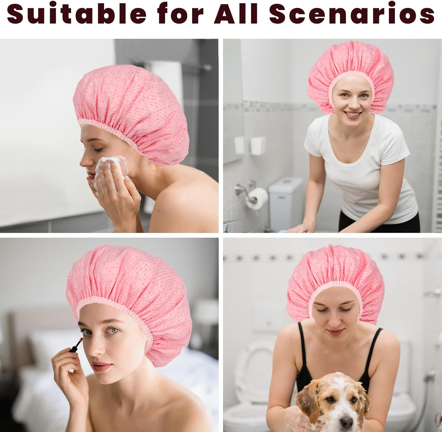 Pink Shower Cap,Hair Cap for Shower,Double Layered Waterproof Hair Caps,Satin Lined Bath Caps for Braids Long Hair image number 1