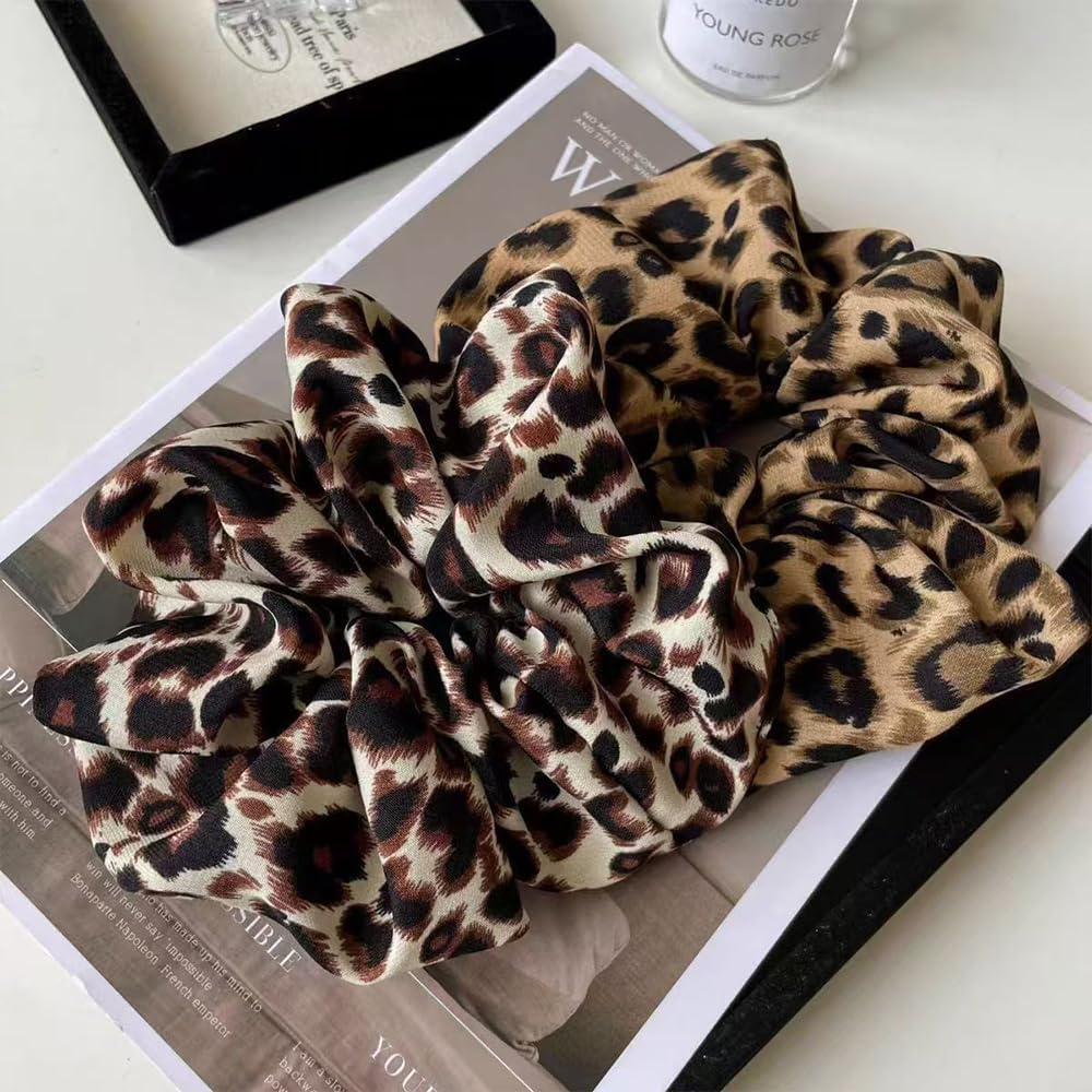 MSLSOZ 4 Pieces Leopard Print Hair Scrunchies Elastic Rope Straight Ponytail Hair Ties Vintage Hair Ties Suitable for Women (4 Colors) image number 2