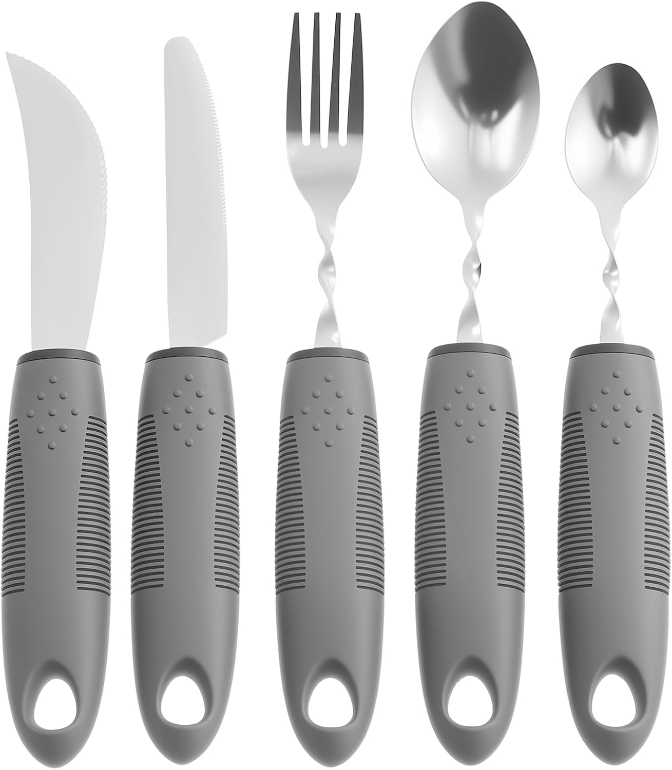 5Pcs Adaptive Utensil Set Stainless Steel Adaptive Cutlery Set Easy to Grip Bendable Weighted Utensil Portable Bendable Silverware for Elderly Hand Tremors image number 2