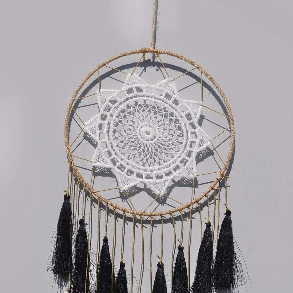 Macrame Dream Catchers for Bedroom Tassel Wall Hanging Handmade Dreamcatchers Home Decor with Ornament Craft Blessing Gift(Black Grey)