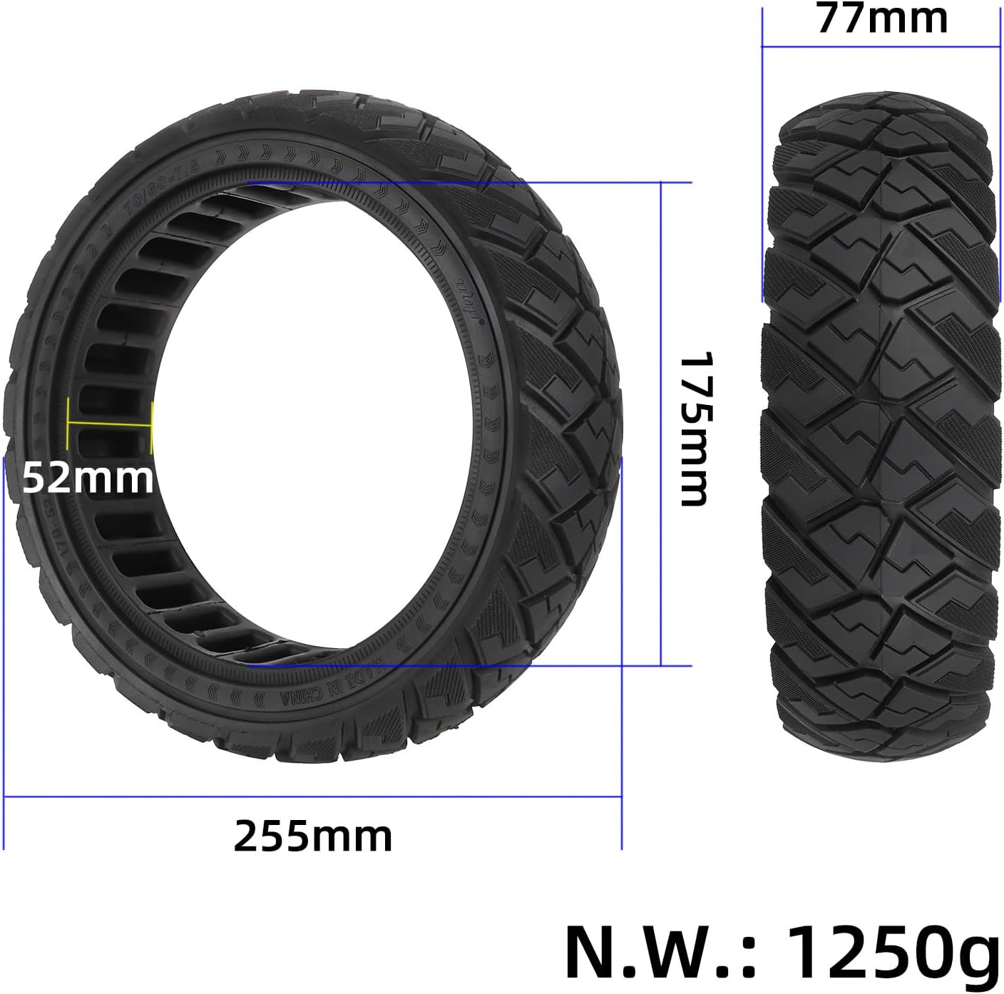 VOLOHAS 70/60-7.5 Solid Tyres for Ninebot ZT3, ZT3 Pro, G3 Electric Scooter Replacement Tyres Solid Rubber Tyres Non-Slip Off-Road Solid Tyres Puncture Proof (Pack of 2) image number 3