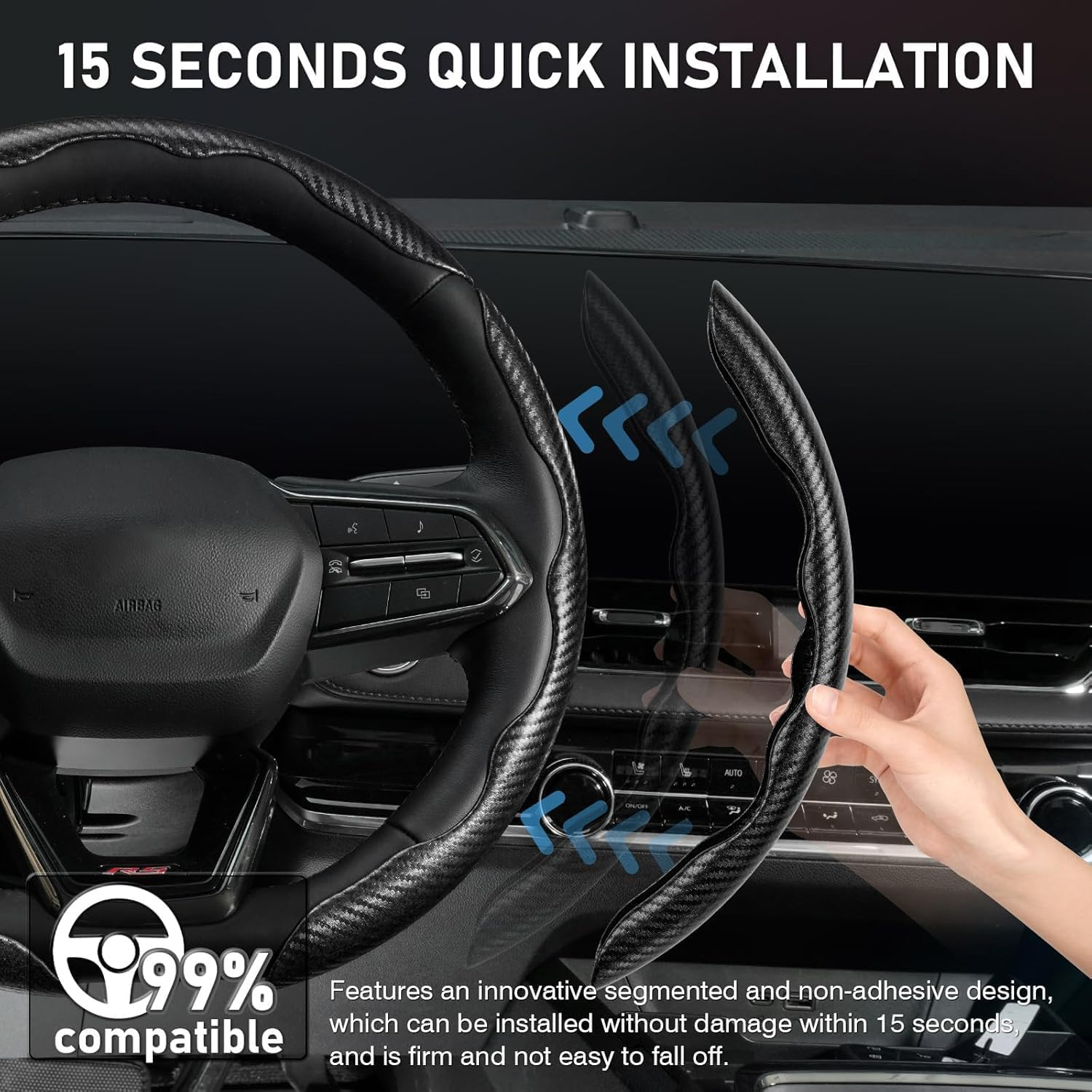 Car Carbon Fiber Steering Wheel Cover, 3Pcs Segmented Anti-Slip Steering Wheel Protector for Men and Women, Suitable for 99% of Cars on the Market image number 1