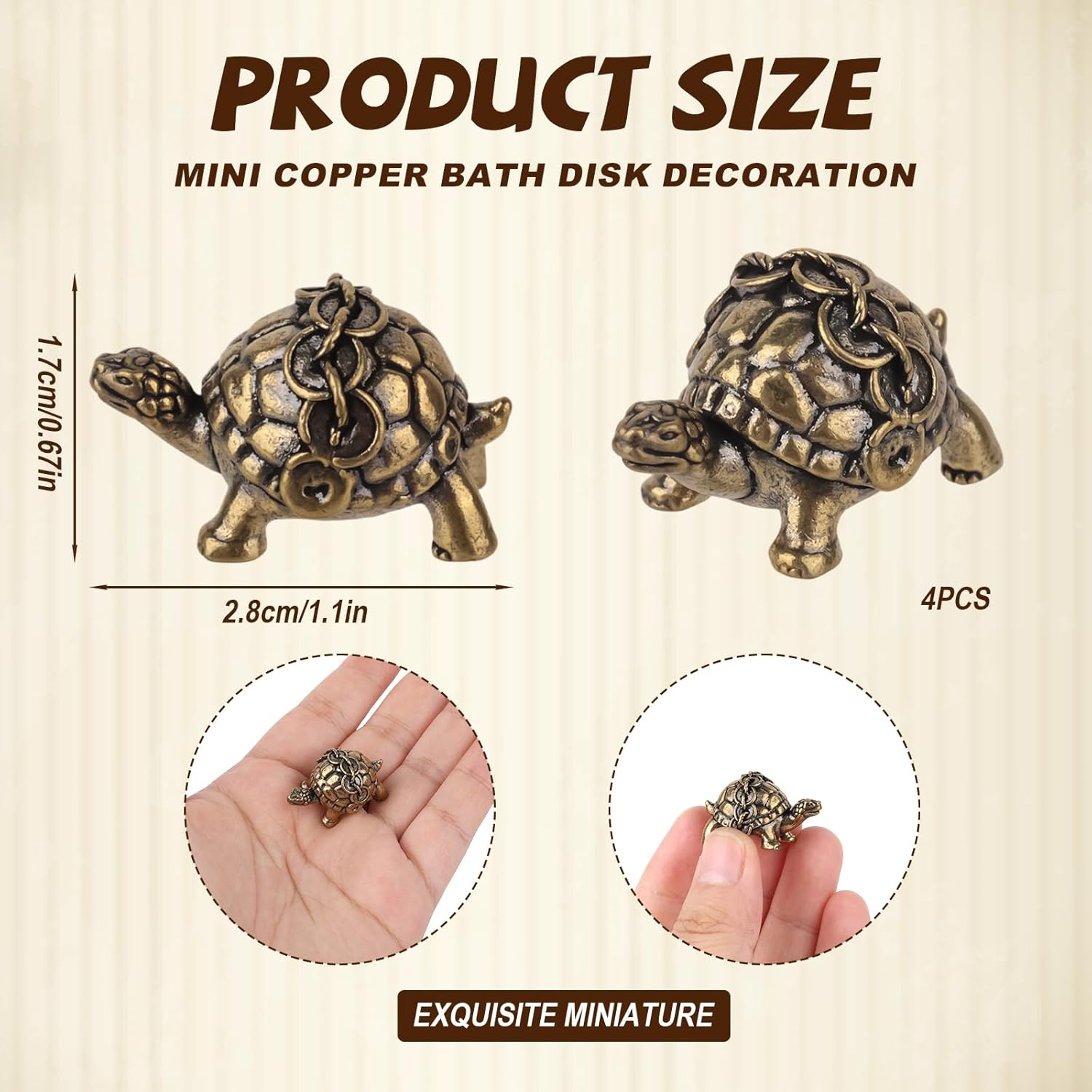 4Pcs Mini Turtle Shape Copper Bath Disk Ornaments, Single 0.88Oz Weight Birdbath Cleaner Brass Bird Bath Purification Disk Decorations for Outdoor Birdbaths & Bowl image number 1