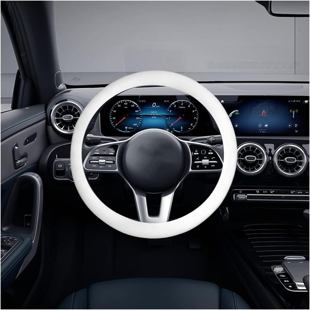 AICEL Car Silicone Steering Wheel Cover, Soft Anti-Slip Auto Steering Wheel Protector Fit 14 Inch, Universal Vehicle Interior Accessories for Cars, Suvs, Trucks, and Vans (White) image number 4