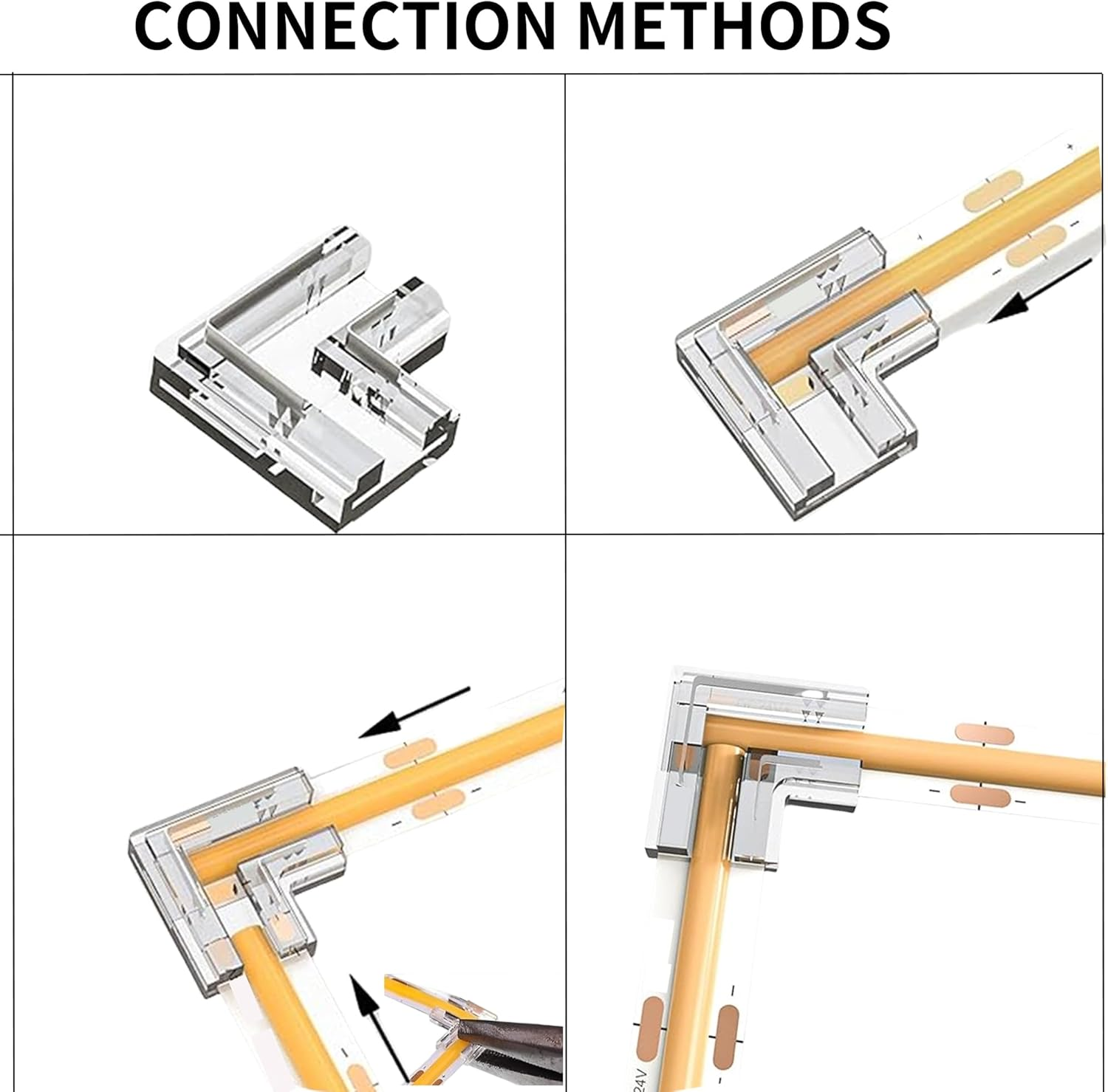 Clearhill 10Mm 2Pin 10Pcs L-Shape Press-In Assembly COB Led Strip Connectors,Ultra Slim,90&deg;Right Angle Corner Joints for Single Color 5V/12V/24V Light Strips,Transparent Terminal,Safe Connection. image number 5