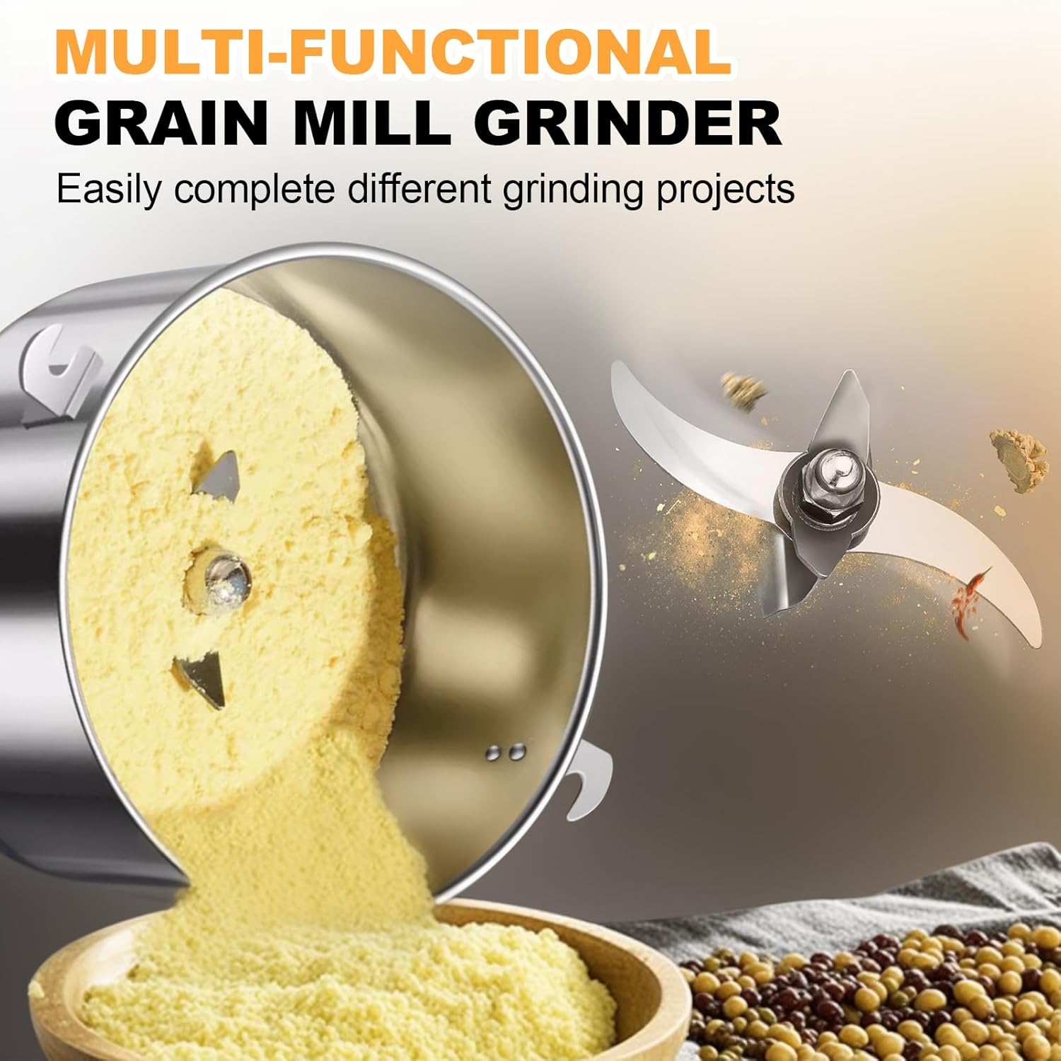 LZONEY Grain Mill Grinder 150G High Speed Electric Stainless Steel Grinder Cereals Wheat Corn Herbs Spices Coffee Beans Seasonings image number 5