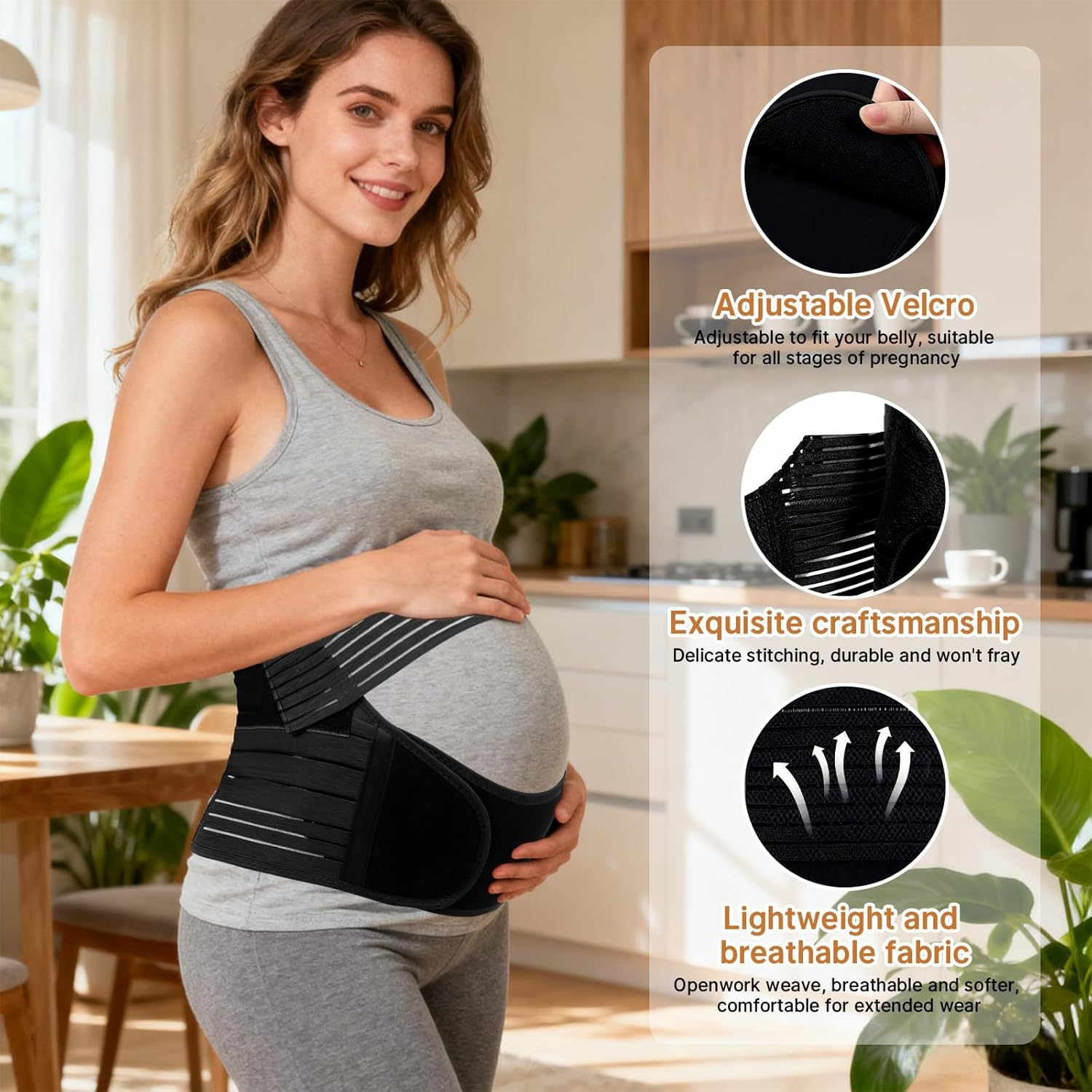 Pregnancy Belt & Belly Band for Pregnant Women - 3 in 1 Breathable & Adjustable to Support Pelvic, Waist, Back, Abdomen Pain, Size XL (XL)