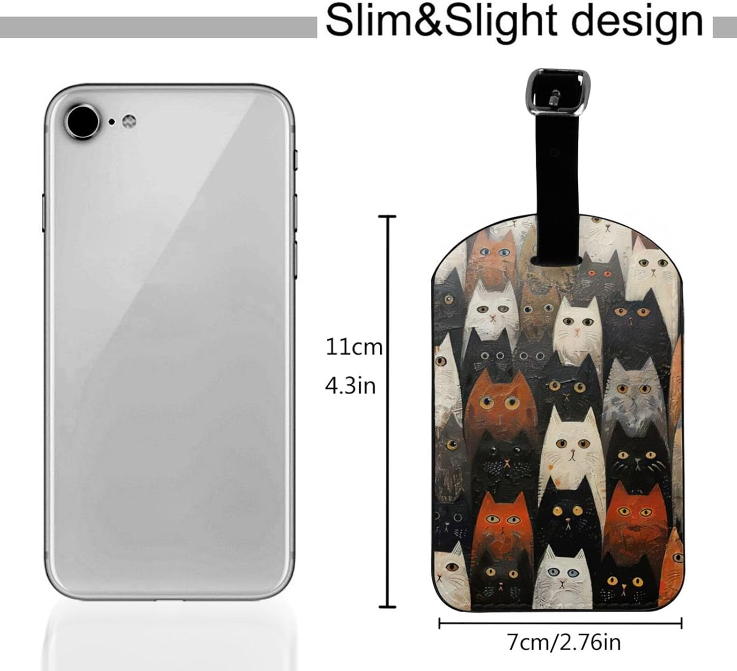 Cat Print Elegant Tag Stylish Tag Luggage Tag 4.3 X 2.76 Inch for Suitcases Travel Bags image number 2