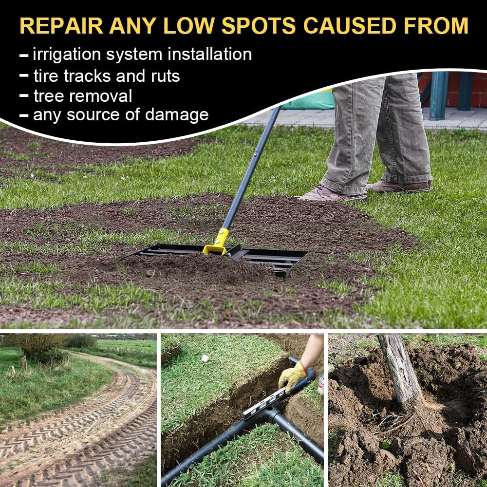 Colwelt Lawn Leveling Rake17 X10, Lawn Leveler Rake with Great Leveling Accuracy, Leveling Rake for Soil with 77&rsquo;&rsquo; Adjustable Curved End Grip Handle, Lawn Leveling Tool Yard Leveler for Leveling Soil image number 2