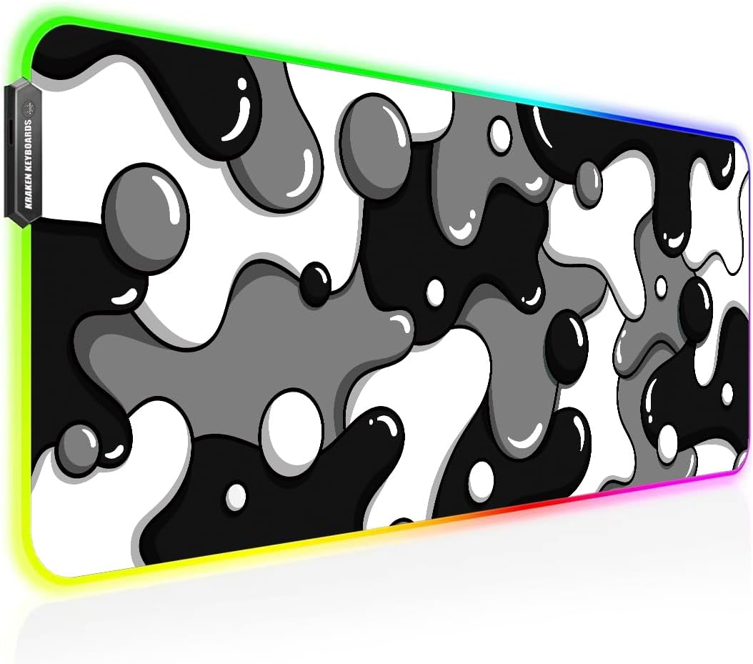 Kraken Keyboards DRIP XXL White Topographic Gaming Mouse Pad - Professional Artisan White Mouse Pad - White Gaming Desk Mat - 36" X 16" Extended Mouse Mat (White Topographic) image number 3