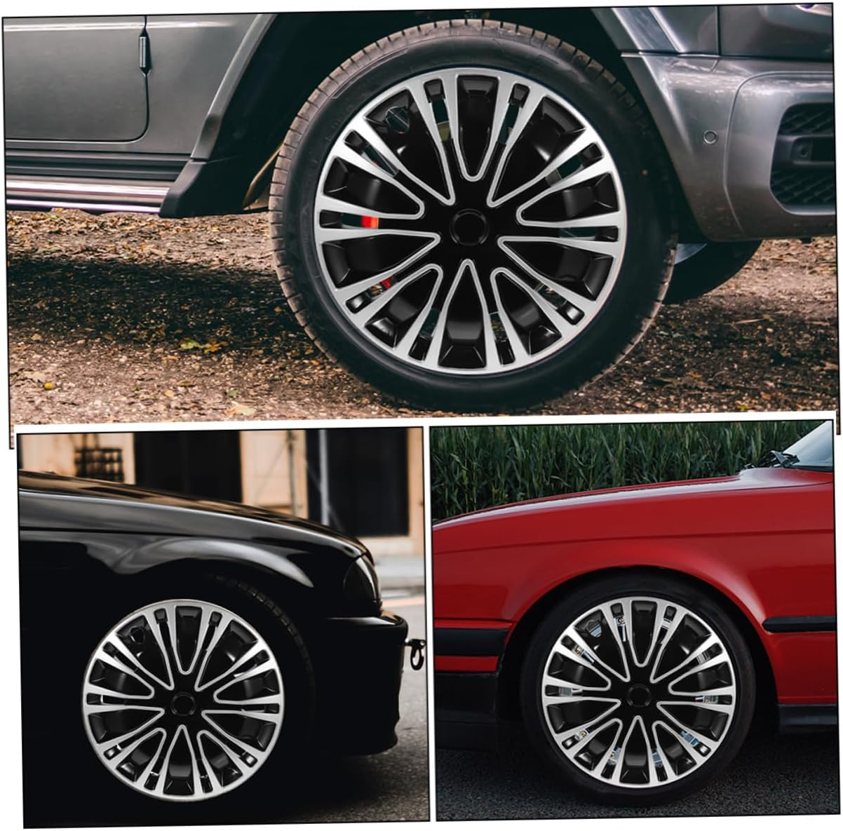 COOLHIYA 12-Inch Silver Black Decorative Hubcap Covers 2Pcs Universal Automotive Wheel Rim Hub Caps for Cars Wheel Hub Covers Suitable for Vehicle Accessories image number 2