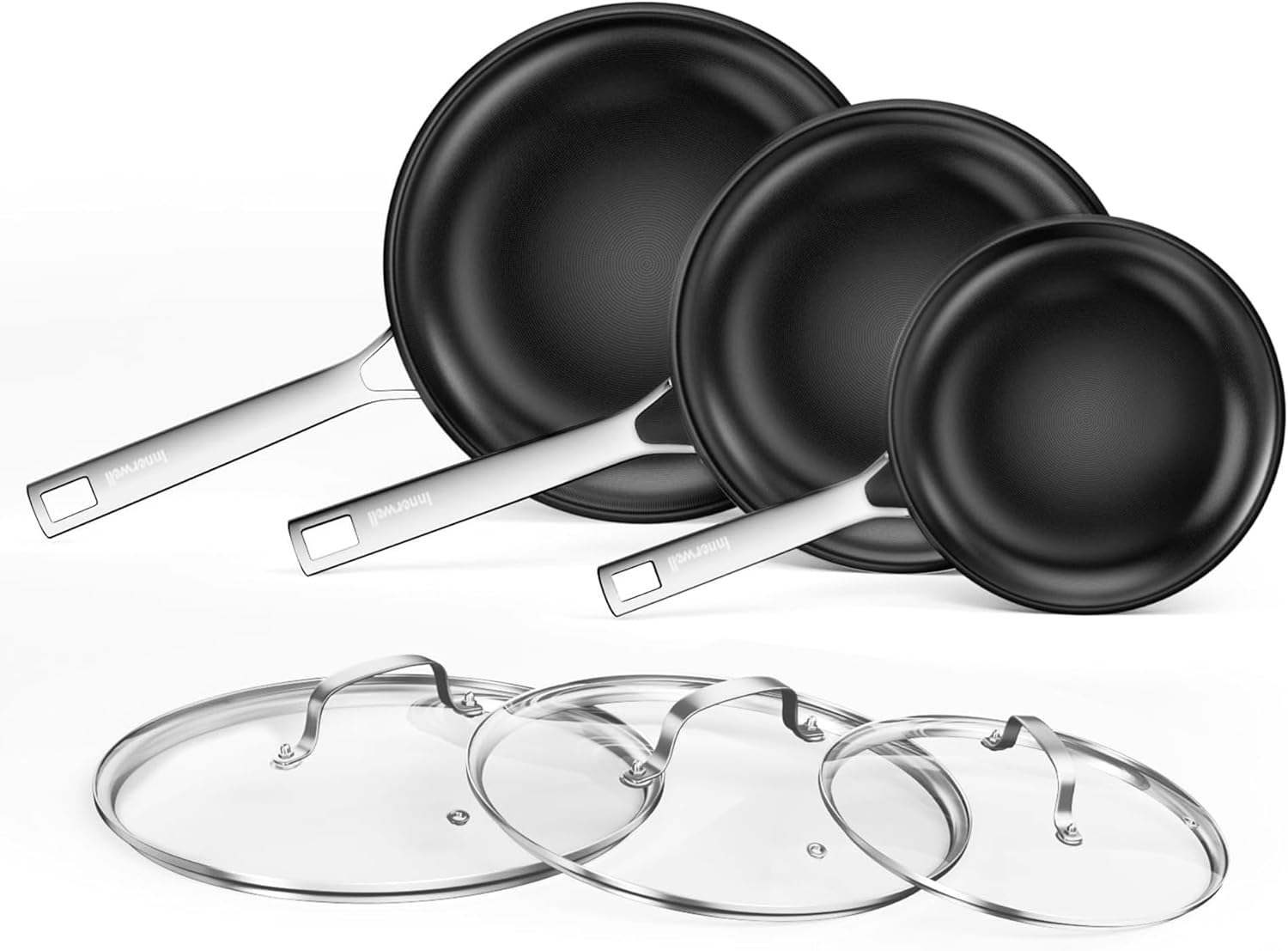 Nonstick Ceramic Frying Pan Set, 20 CM&24 CM&28 CM Stainless Steel Frying Pan Skillet W/Glass Lid, Titanium Ceramic Omelet Pans, Kitchen Cooking Pan Set, Compatible W/All Cooktops