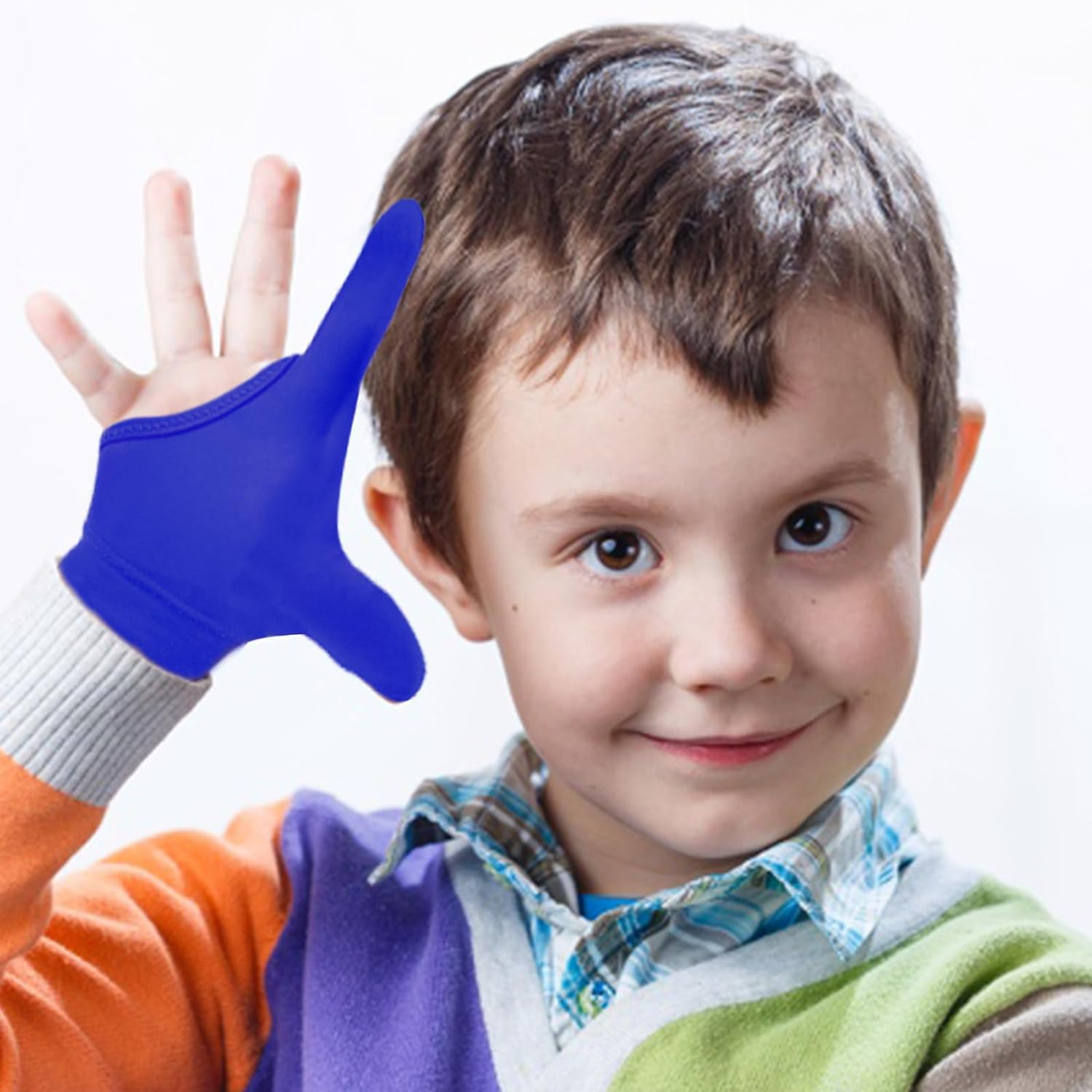 4 Pcs Thumb Sucking Guard Gloves for Kids Ages 5-10, Breathable Sensory Gloves to Stop Thumb Sucking & Nail Biting, Soft Cotton anti Suck Guard with Chewy Compression (Blue) image number 2