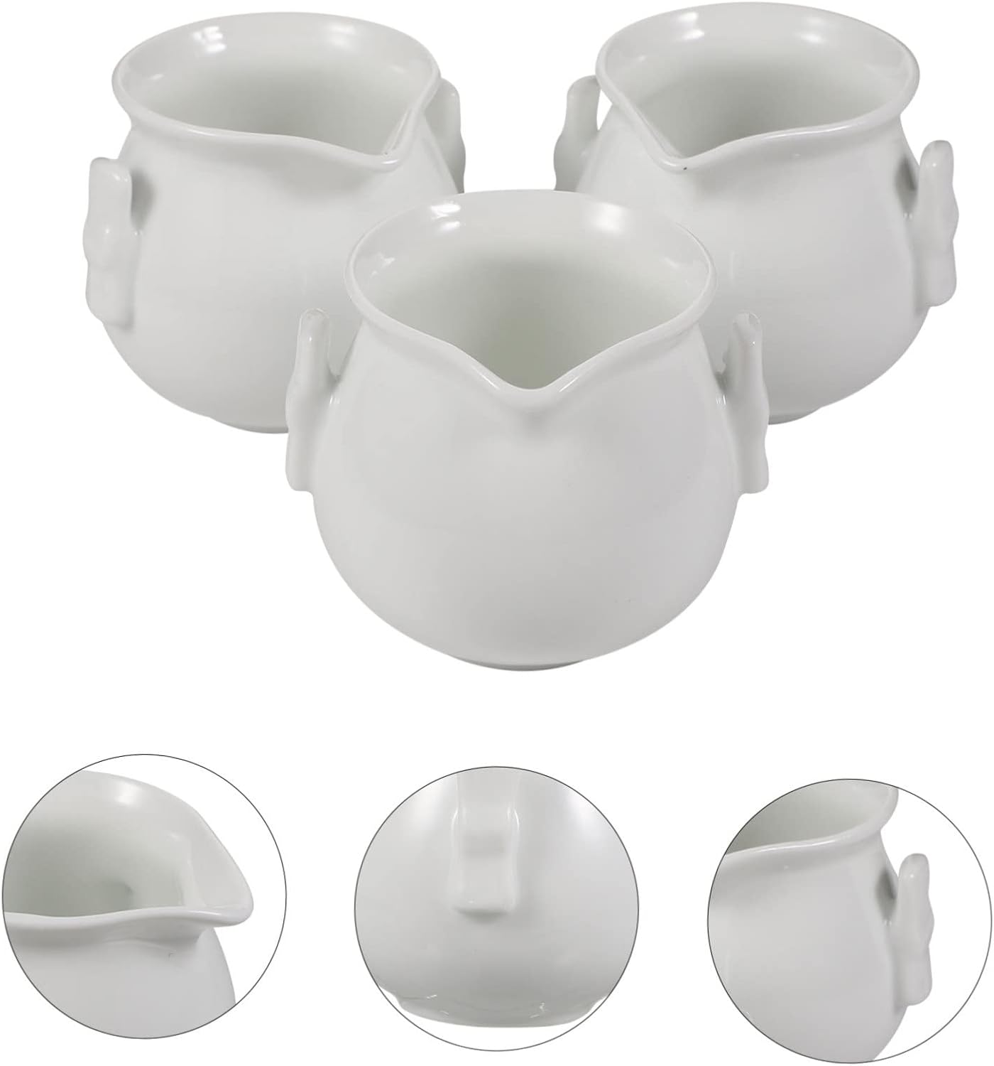 Kisangel 3Pcs White Ceramic Milk Frothing Pitchers Set &ndash; Creative Coffee Frothing Cups with Sauce Pourer for Espresso Machines, Milk Frother Accessories for Home and Caf&eacute; Use image number 5