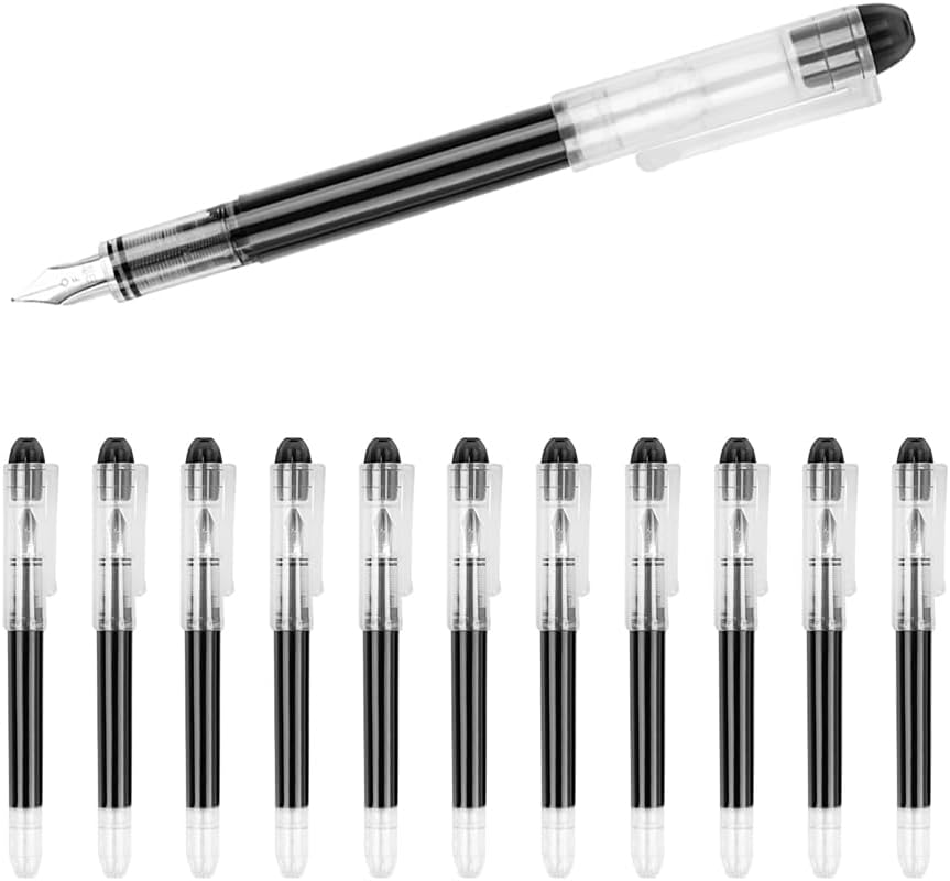 12 Pcs Disposable Fountain Pens, Smooth Writing Black Fountain Pens, Ink Bladder-Free Fountain Pens, Quick-Drying Ink Pens, Office Supplies for Doodling, Sketching, Calligraphy (Black) image number 1