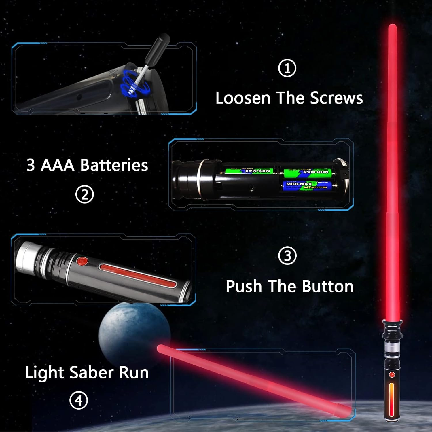 Lightup Saber for Kids LED FX Light Swords, Expandable Lightup Sabers with Sound and Glowing Handle, Light up Sword for Kids, Christmas Parties Costume, Galaxy War Fighters image number 6