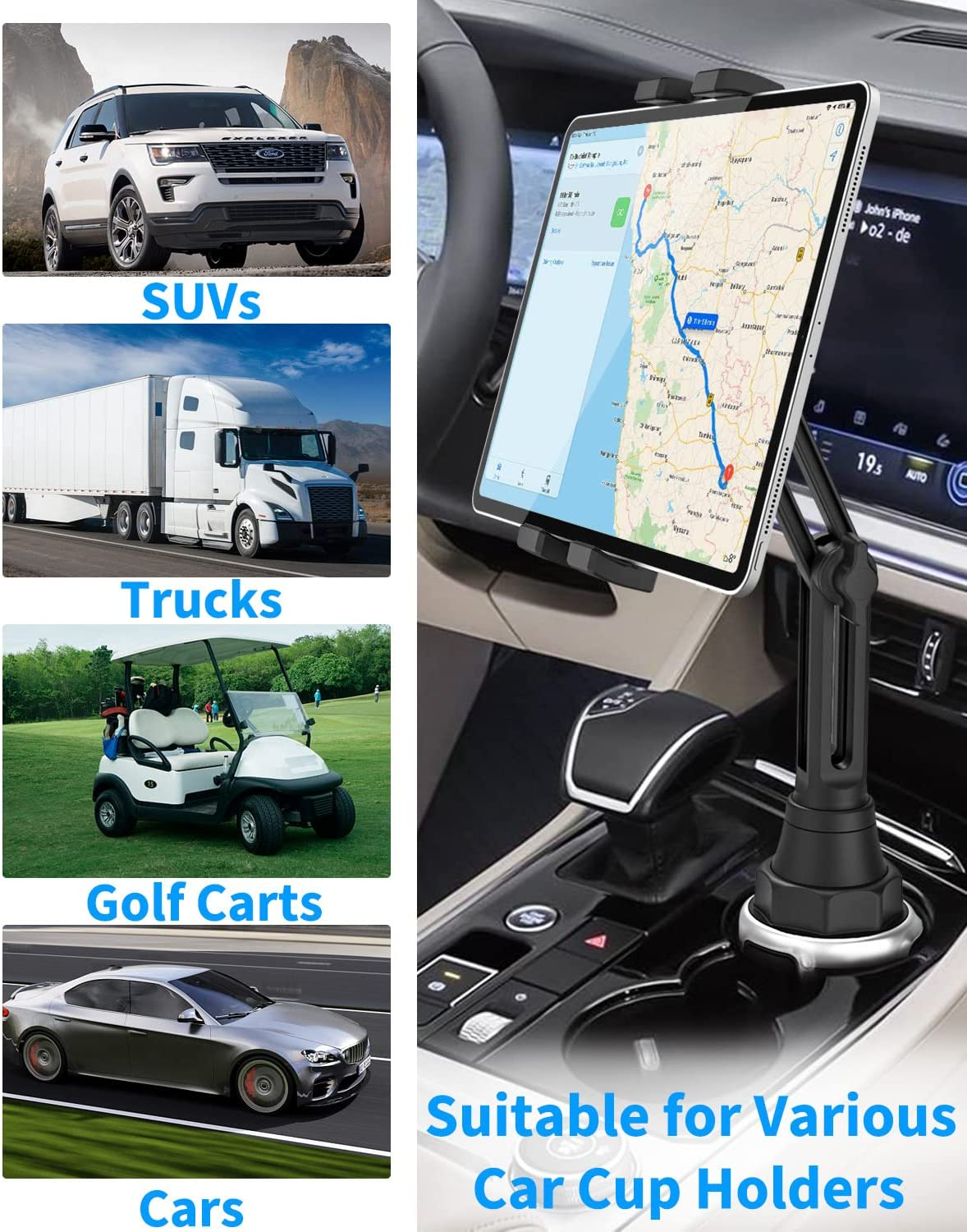Car Tablet Holder, EXSHOW Cup Holder Tablet Mount, Car Cup Mount Tablet Phone Stand with Adjustable Arm for Ipad Pro 12.9 11 Mini Air 5 4 3, Galaxy Tabs, Iphone, 4-13" Cell Phones and Tablets image number 2