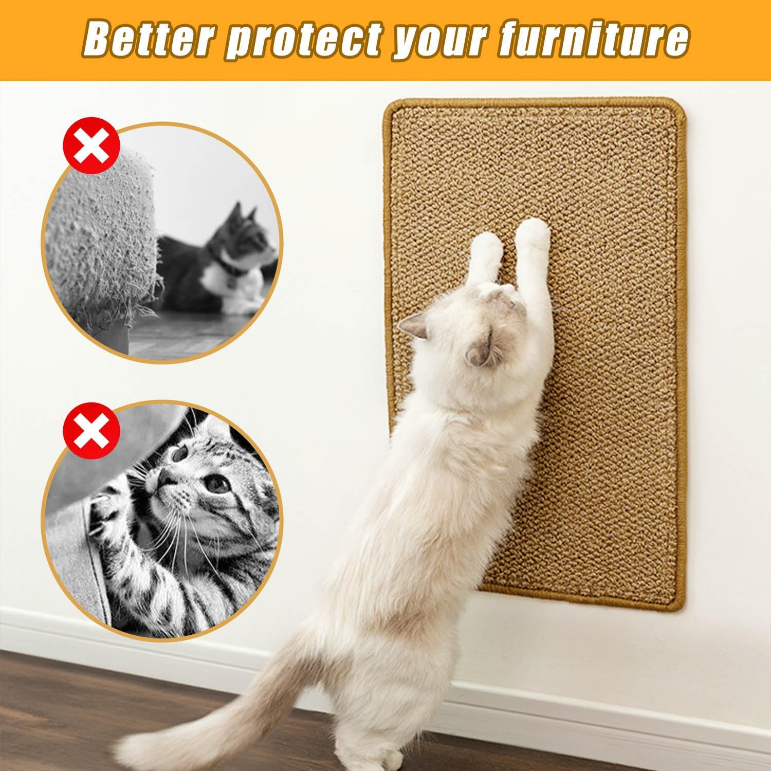 Wall Scratching Mat, 2 Pieces Cat Scratching Mat, 50 X 25 Cm, Natural Cat Scratching Mat, Wall, Free from Chemicals, Sisal Carpet, Cats, Cat Scratching Mat for Sofas, Wall and Bed
