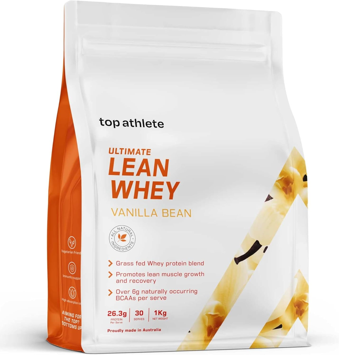 Top Athlete Ultimate Lean Whey Protein Powder I Grass-Fed Whey Isolate Protein I 26.3G Protein/Serve for Muscle Recovery I 1Kg, 30 Servings (Vanilla Bean Flavour) image number 2