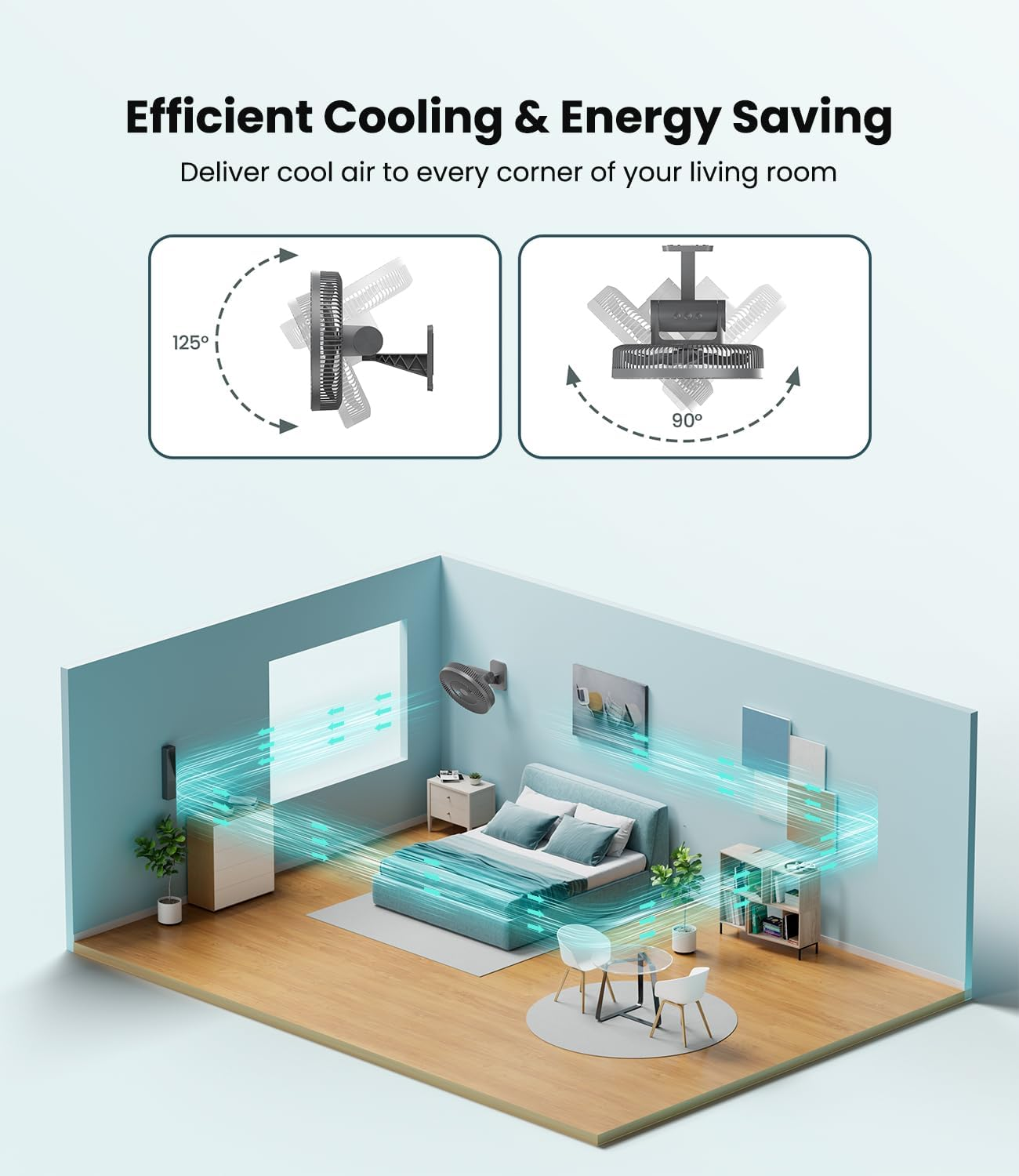 LEMOISTAR 12" Quiet 4-Speed Wall Mounted Fan with Remote Control, 90&deg;Oscillating Timer and Adjustable Tilt, 98" Cord, Ideal for Home, Bedroom, Gym, Garage, RV, Office-Grey