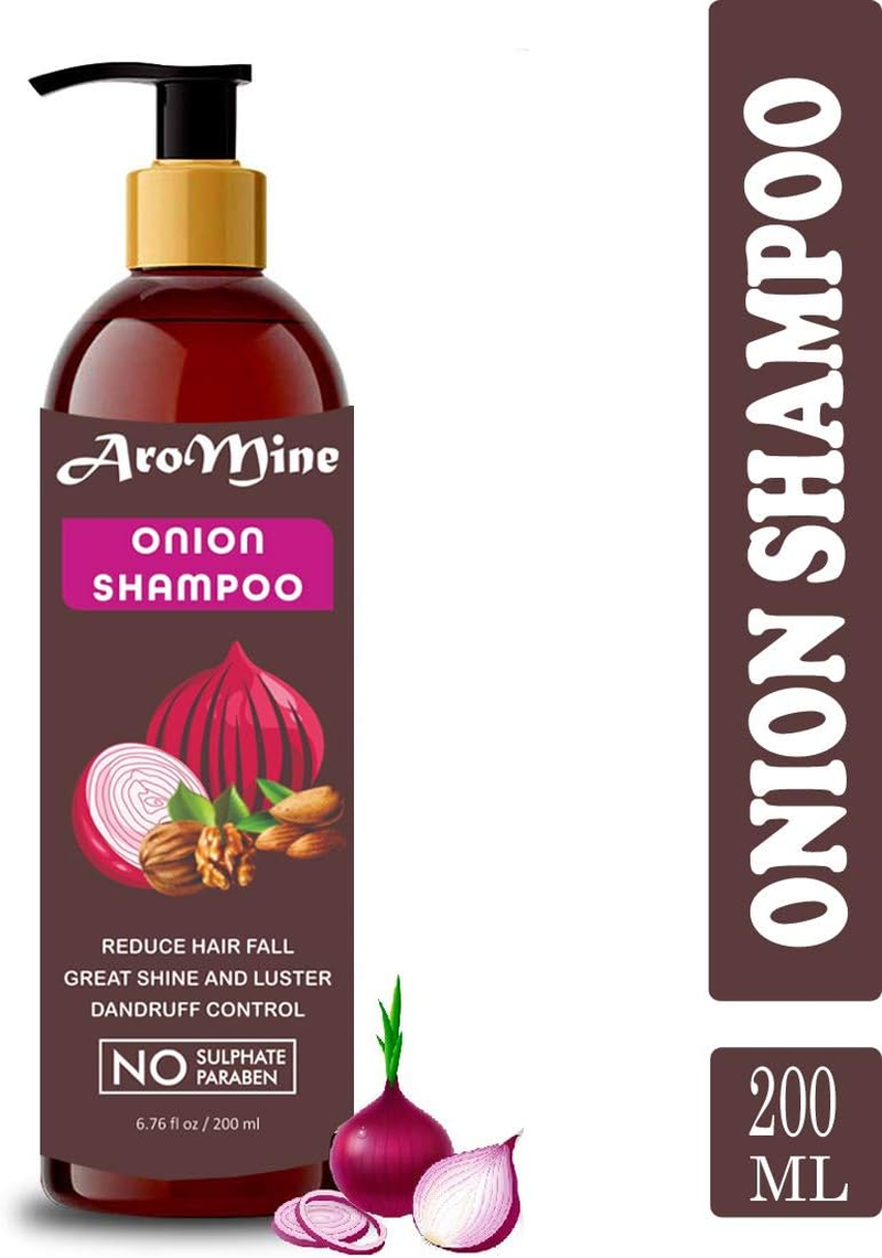 Aromine Natural & Organic Red Onion Oil(200Ml) & Red Onion Shampoo(200Ml) Combo Set image number 1