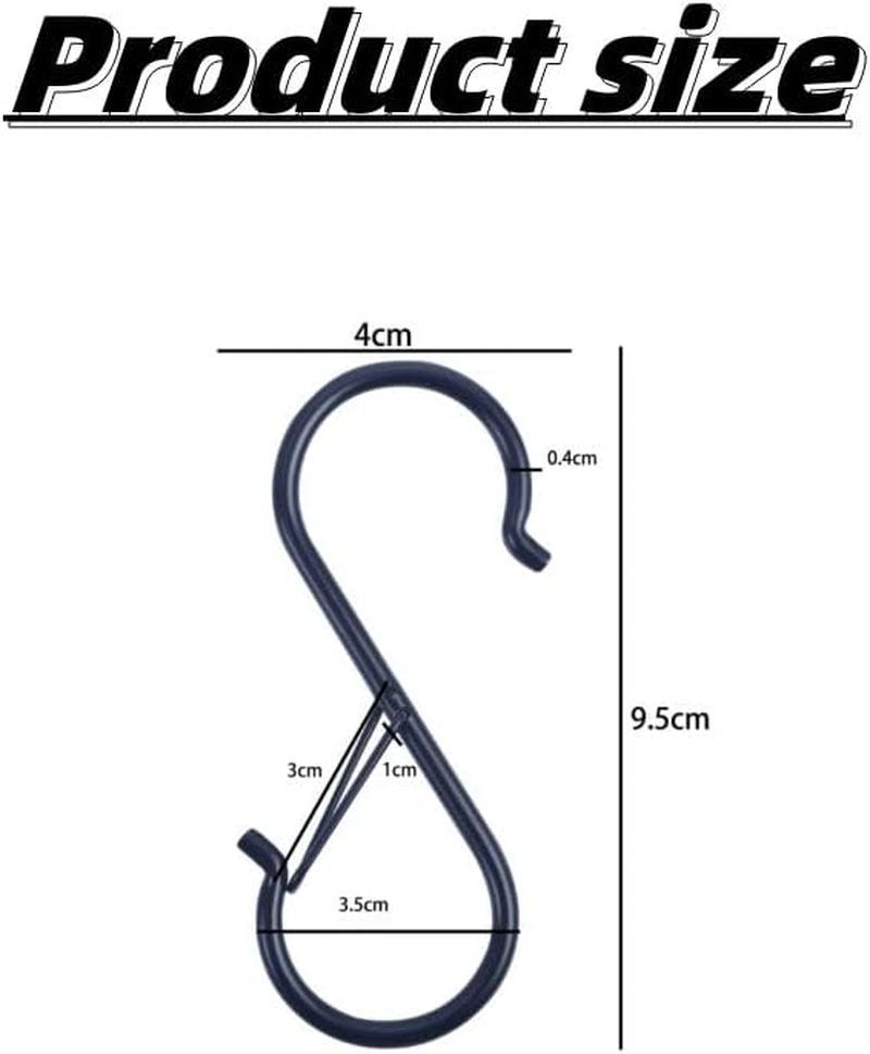 DACUAN 20Pcs S Hooks with Safety Buckle, 3.5 Inch Heavy Duty S Hooks for Kitchen, Bathroom, Courtyard - Hanging Plants, Clothes, Pots and Pans, Bathing Utensils, Bags (Black) image number 4