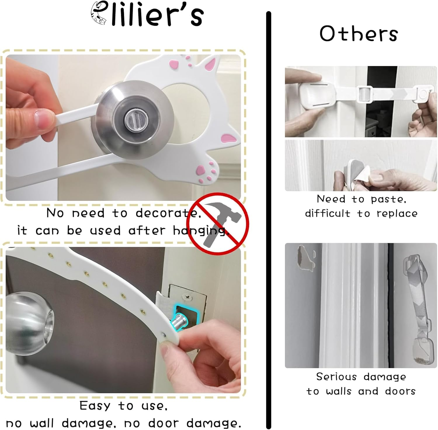 FACAICAI Cat Door Latch Holder, 8 Adjustable Sizes Stronger Flex Cat Door Stopper, Keep Door Open 1.5" to 8", Keeps Dogs Out of Litter & Food, No Tool Required & No Wall Damage (White) image number 2