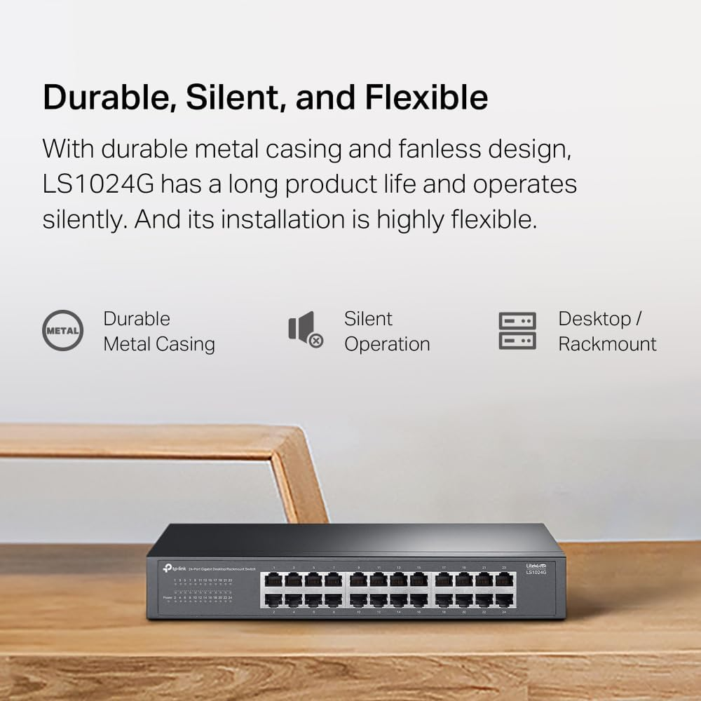 Tp-Link 24-Port Gigabit Desktop/Rackmount Switch, MAC Address Self-Learning, Auto MDI/MDIX, Auto Negotiation, Qos, Fanless Design, Energy-Efficient Technology, Plug & Play, Metal Case(Ls1024G) image number 4