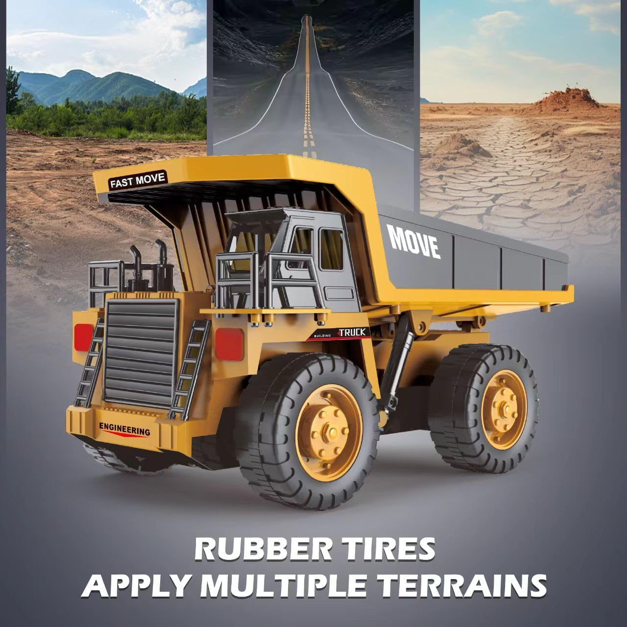 TOYVIBE 1:20 Scale Alloy Dump Bed RC Truck - 13-Channel 4WD Construction Vehicle Toy with 2-Speed Gearbox & Realistic Sounds - 30 Min Playtime USB Rechargeable - for Kids Adults (Yellow) image number 2