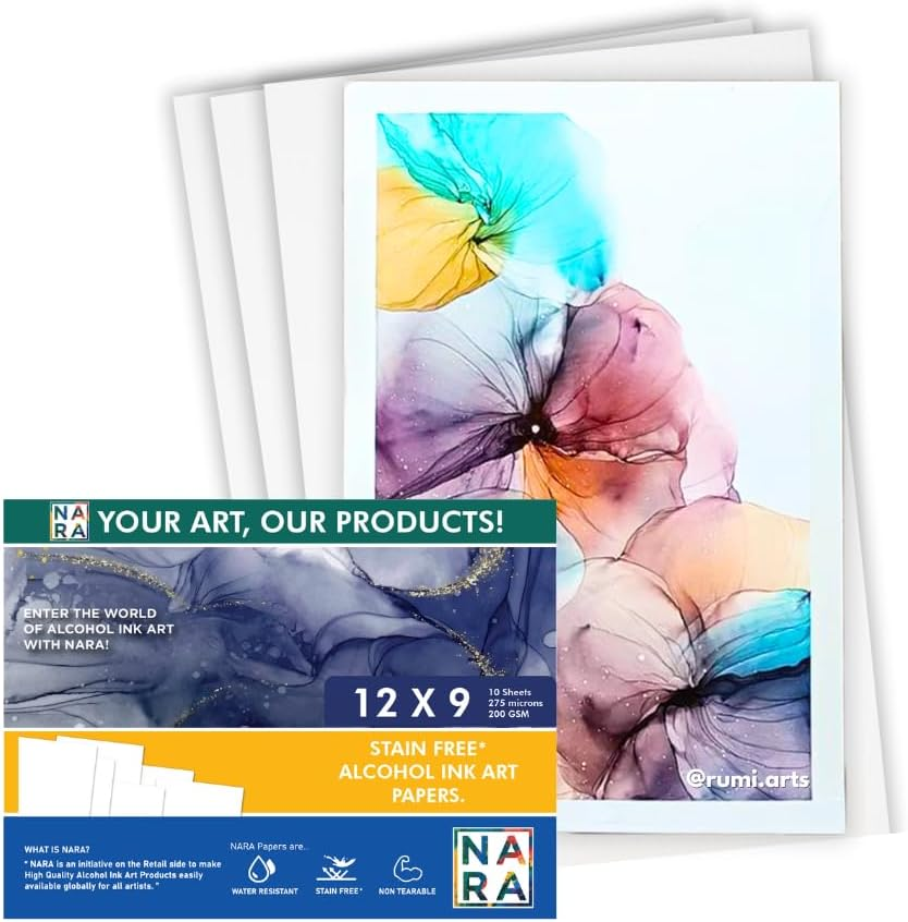 NARA&reg; Paper for Alcohol Ink Art Painting | Watercolor Paper | 12 Inches X 12 Inches (12&rdquo;X12&rdquo;) | 330 Microns/250 GSM | Medium+ Paper | 10 Sheets | 100% Stain-Free image number 5