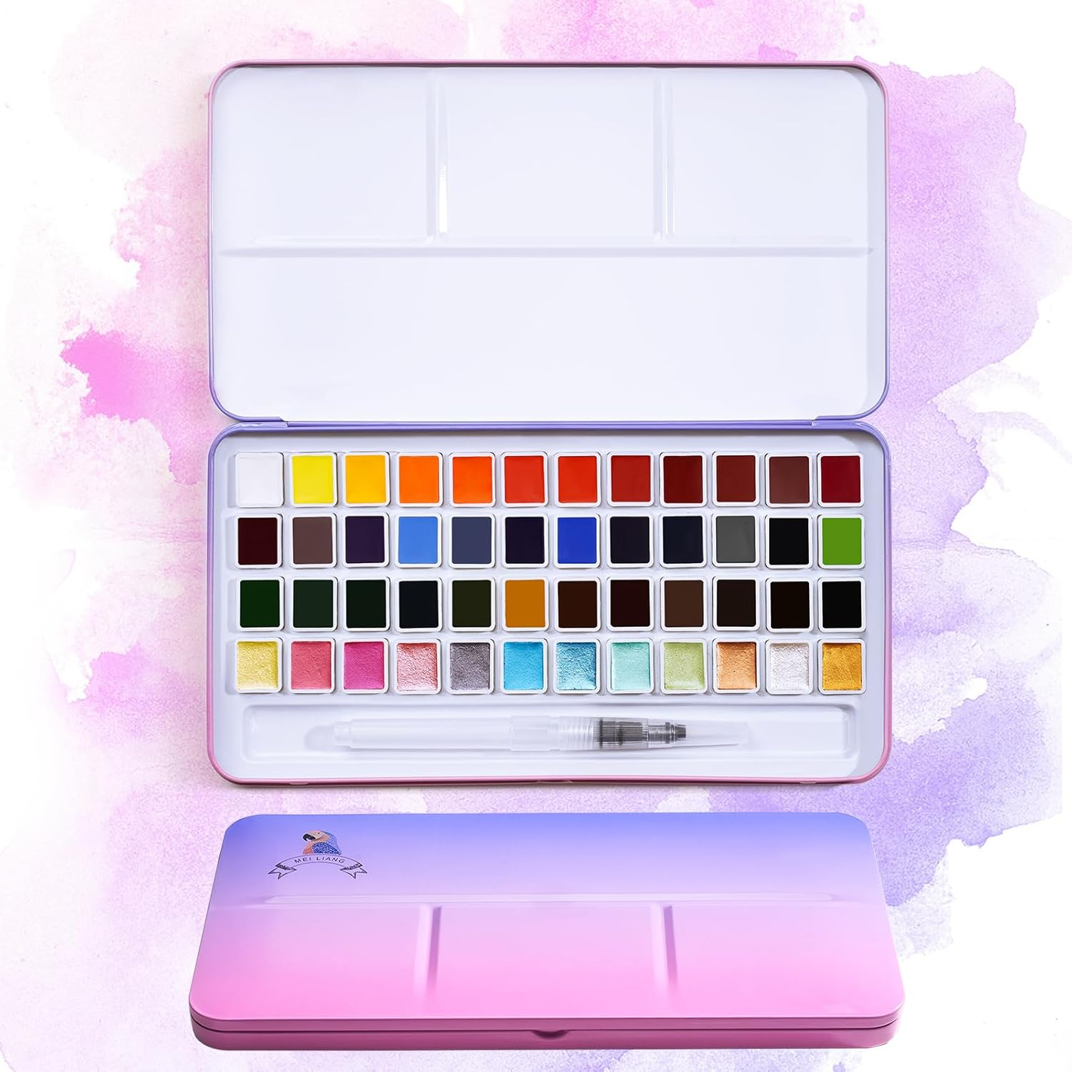 Meiliang Watercolor Paint Set, 36 Vivid Colors in Pocket Box with Metal Ring and Watercolor Brush, Perfect for Students, Beginners and More